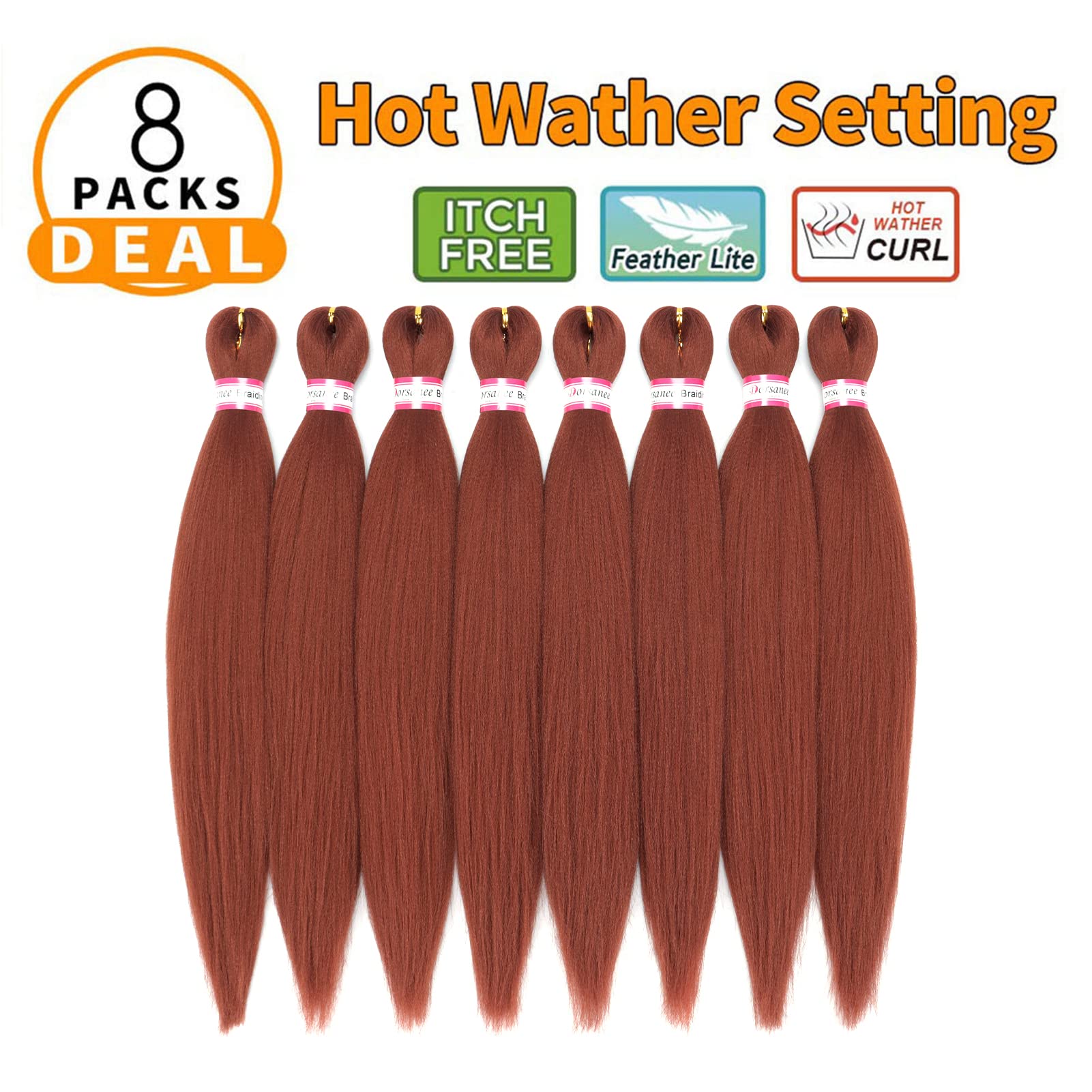 Ginger Braiding Hair Pre Stretched 20 Inch 8 Packs Braiding Hair Extensions For Crochet Box Braids Twists Locs Hair Itch Free So