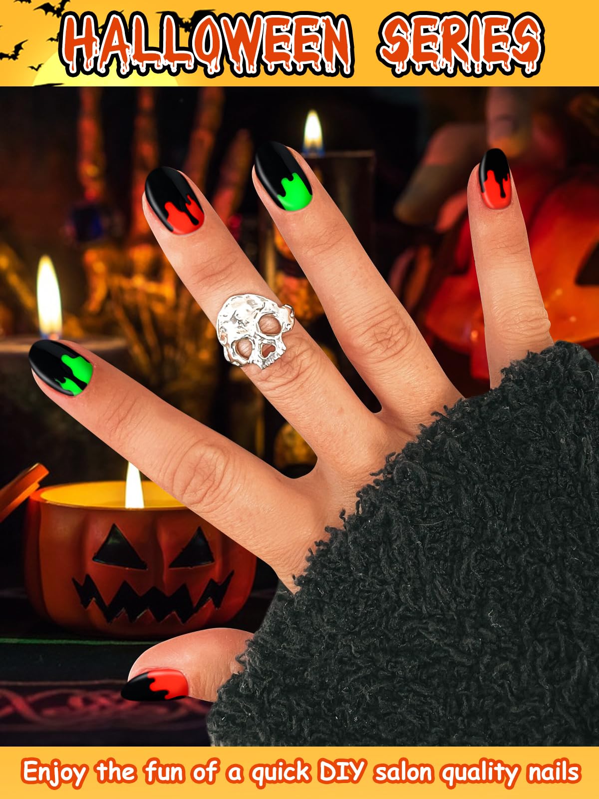Ebanku 24Pcs Semi-Cured Gel Nail Strips, Halloween Y2K Nail Gel Polish Strips Real Nail Polish Art Stickers Wraps Easy Apply For
