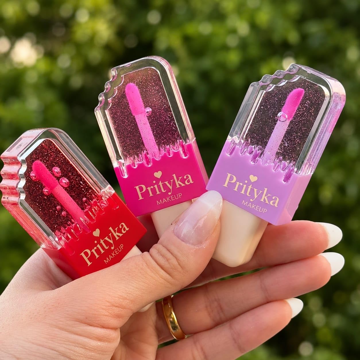 Prityka Ice Cream Popsicle Shape Lip Gloss And Liquid Lipstick Combo Set (Pack Of 3), Moisturizing Hydrating Glossy Lip Tint Pac