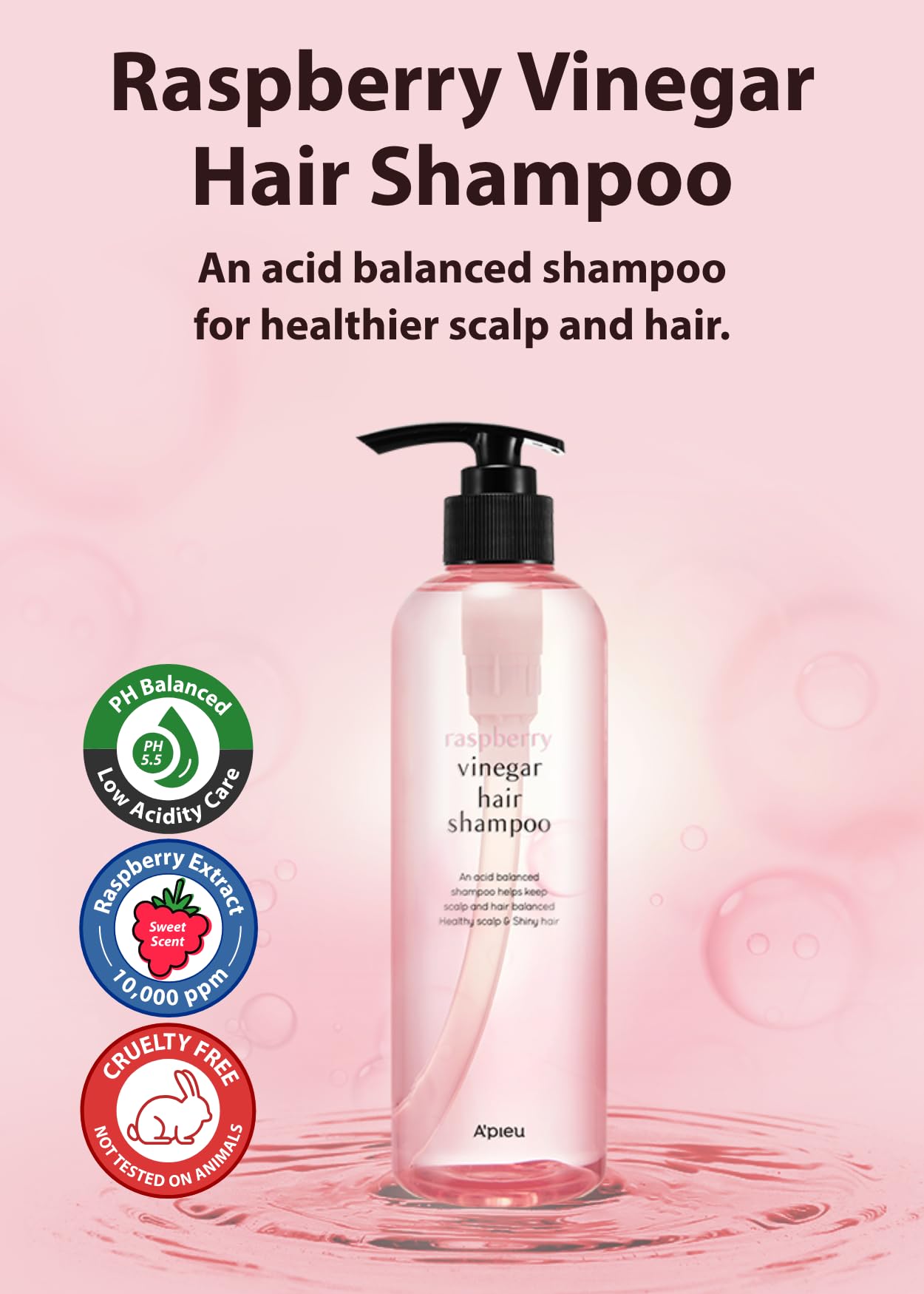 Apieu Raspberry Vinegar Hair Shampoo 16.9 Fl.Oz / 500 Ml - Dandruff & Clarifying Shampoo | Balances Ph, Removes Buildup, Soothes