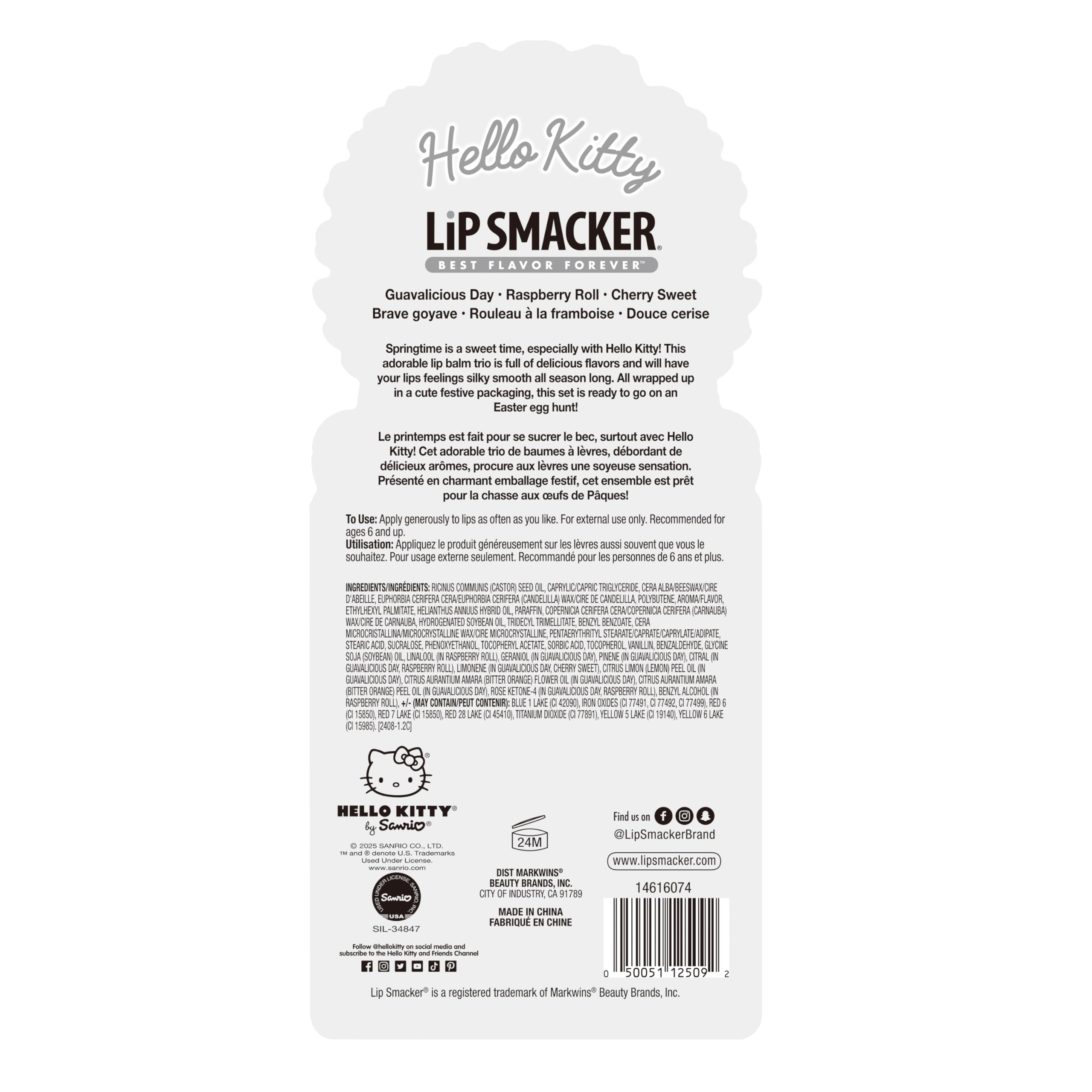 Lip Smacker Hello Kitty Lip Balm Trio, Adorable Sanrio Collectible, Moisturizing & Nourishing Fruity Flavors, Guavalicious Day,