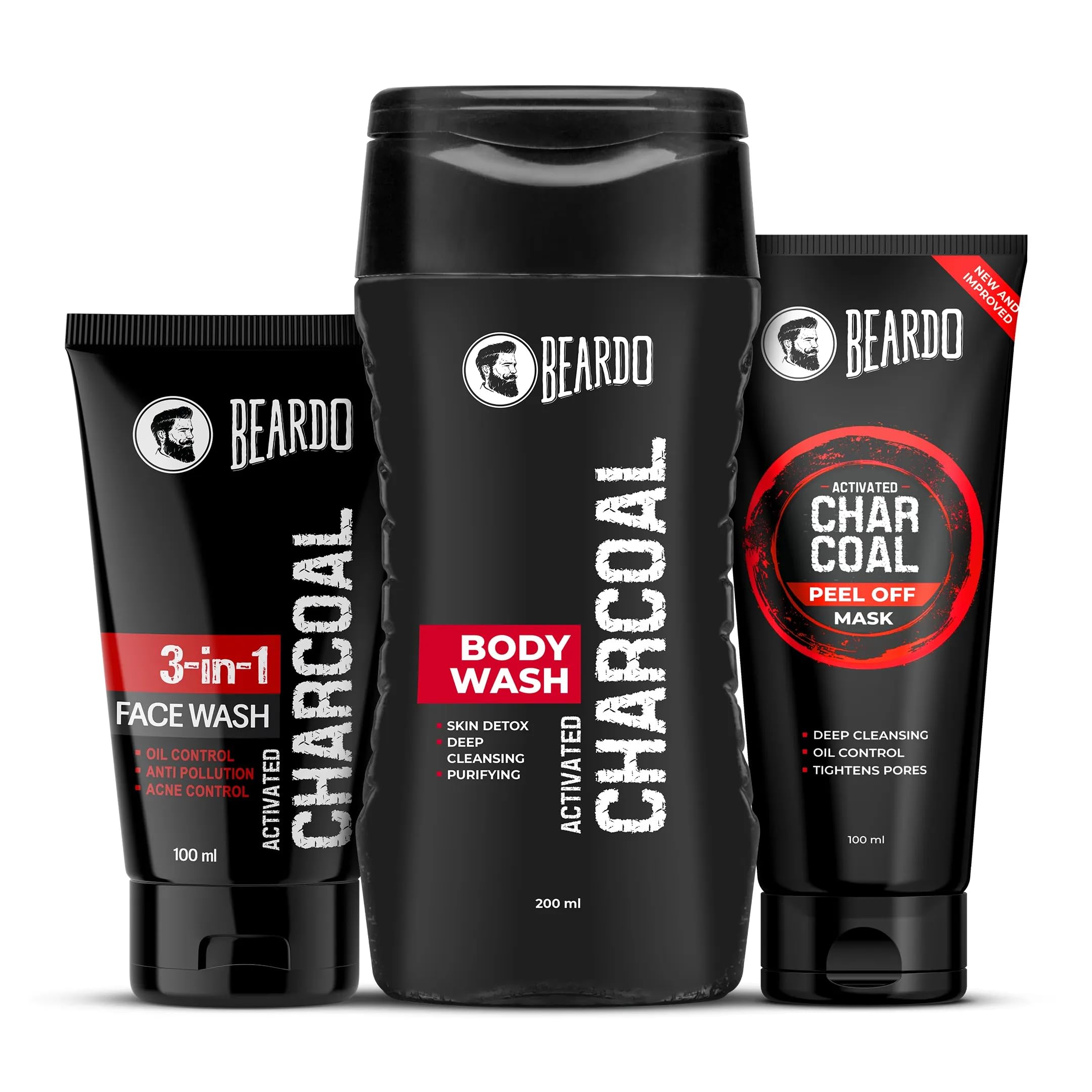 Beardo Charcoal Detox Kit | Facewash | Bodywash | Activated Charcoal Face Peel Off Mask | Detox Kit For Men | Beardo Grooming Ki