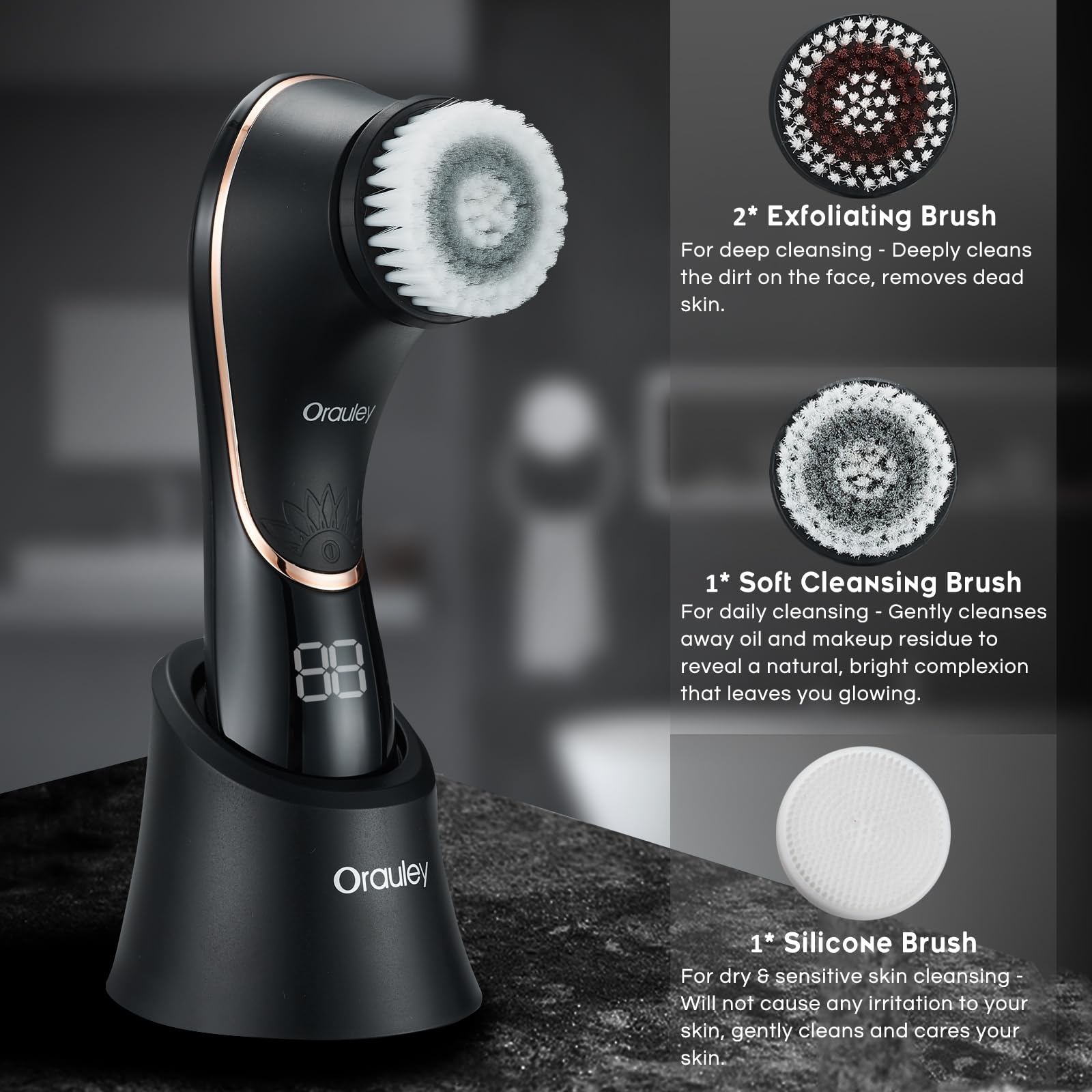 Facial Cleansing Brush, Electric Face Scrubber Rechargeable Exfoliator Ipx-7 Waterproof Rotating Cleanser For Exfoliating, Massa