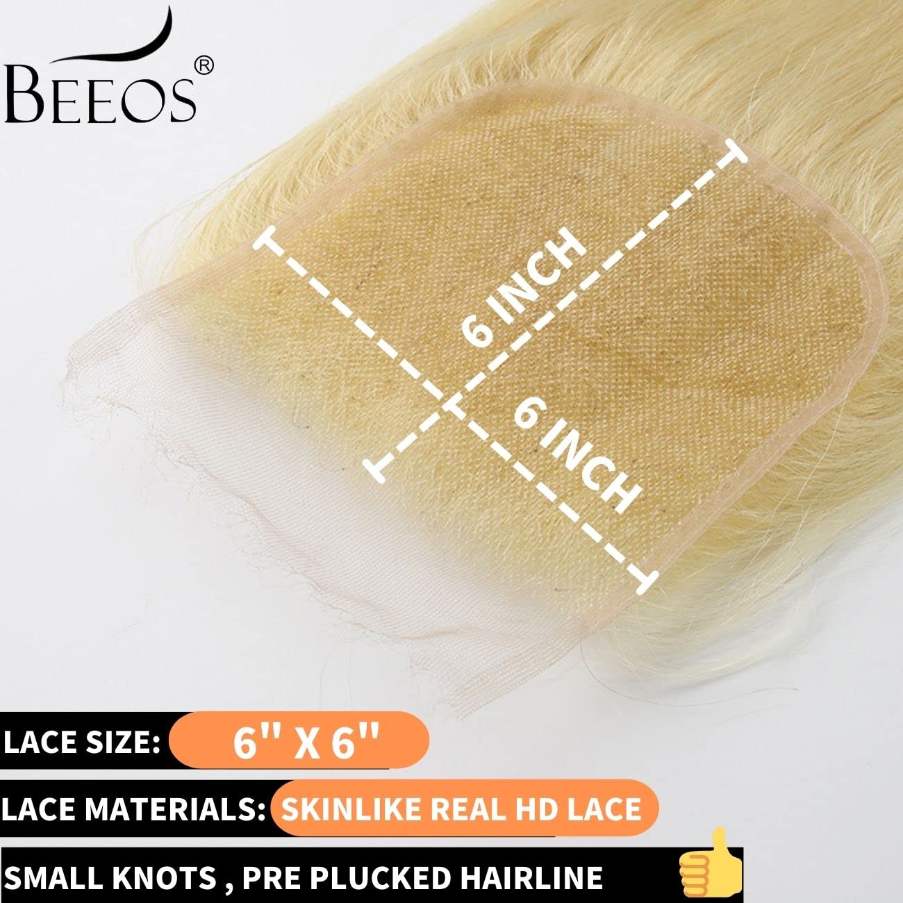 Beeos 6X6 Skinlike Real Hd Lace Closure Only, 613 Blonde 0.10Mm Ultra-Thin Melted Lace Pre Plucked Hairline Invisible Lace Closu
