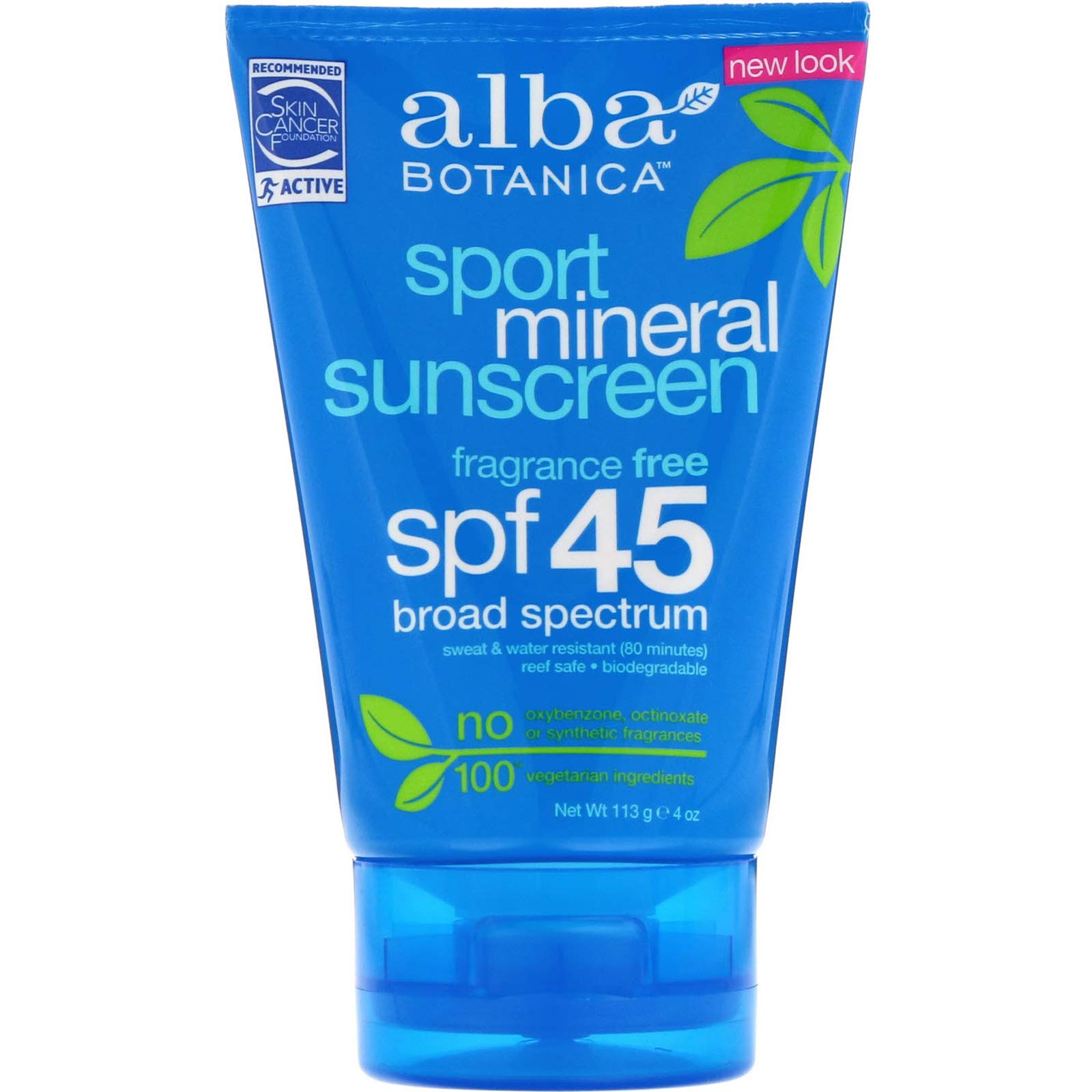 Alba Botanica Sport Sunscreen Lotion, Spf 45, Fragrance Free, 4 Oz (Packaging May Vary)