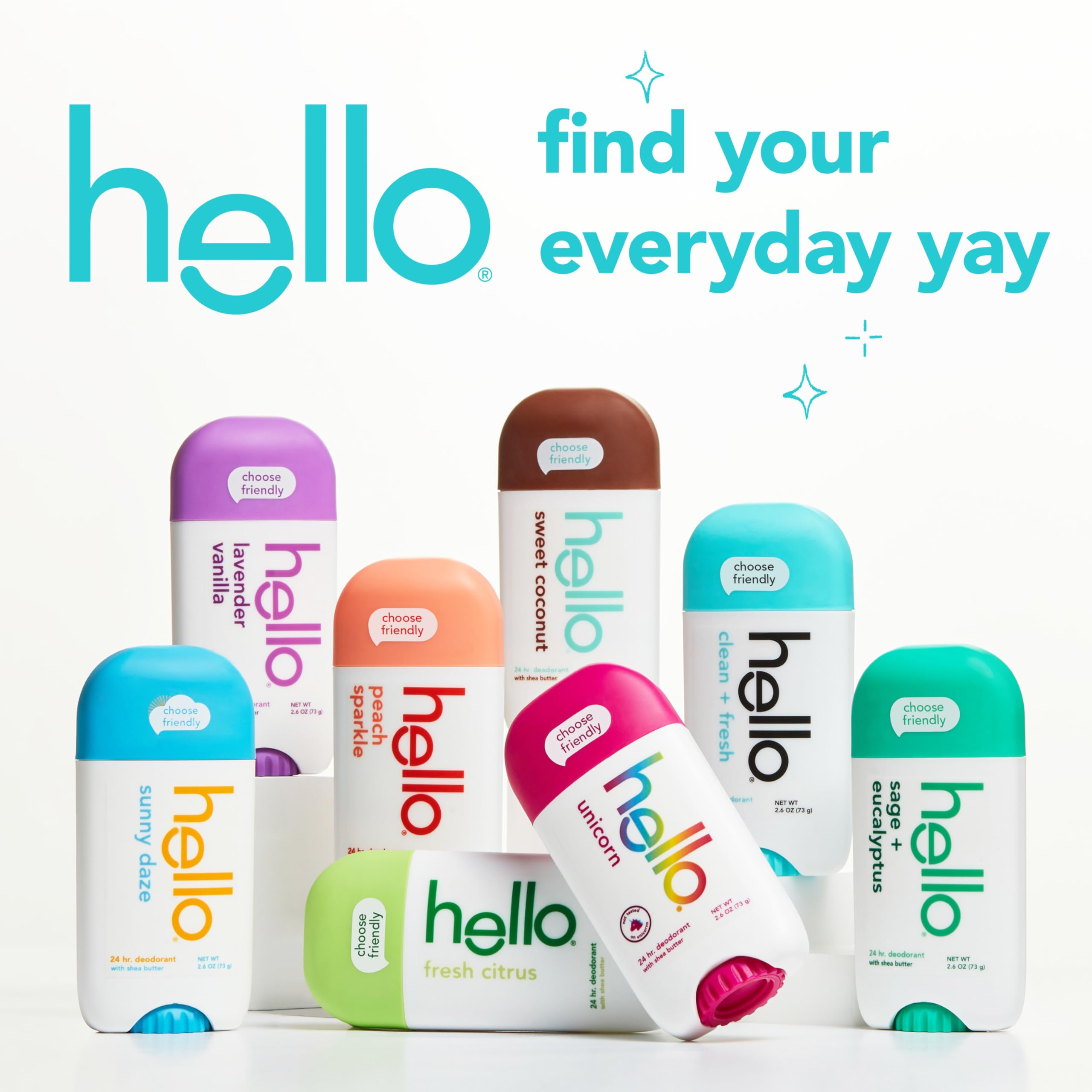 hello Unicorn Deodorant, 24 Hour Odor Protection, No Aluminum + No Baking Soda, Vegan & Parabens Free, 2.6 Oz