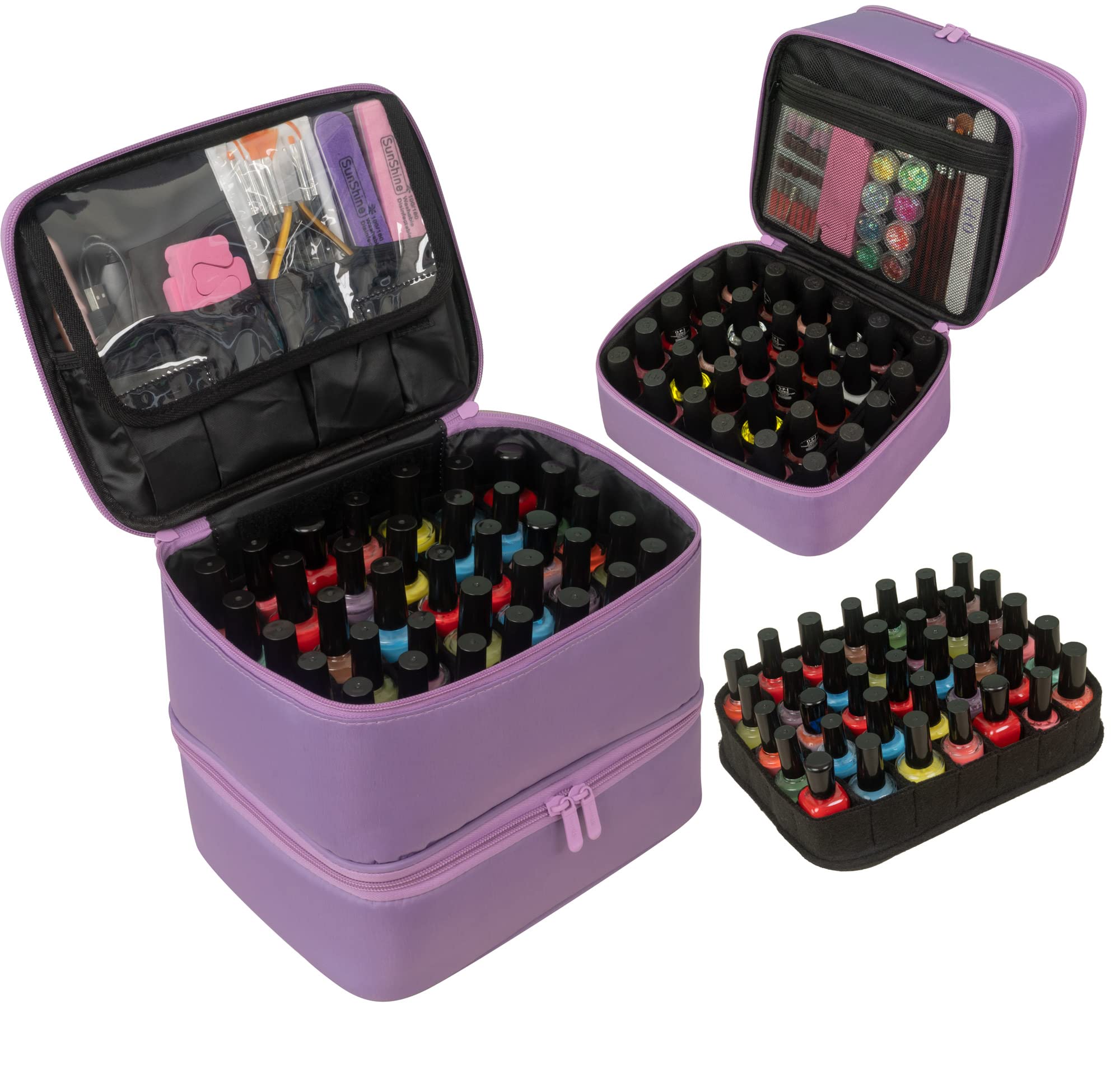 ButterFox Nail Polish Organizer Case Holder Holds 60 Bottles, Fits Nail Lamp, Duble-layer Storage for Nail Supplies and Accessor