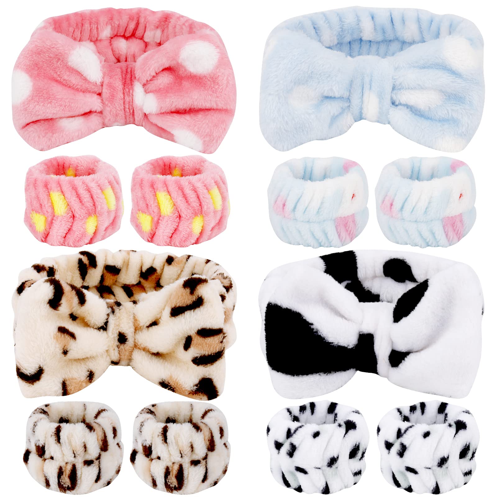 Tihebax 12Pcs Spa Headband And Wristband Set Super Cute Soft Microfiber Makeup Headband For Women Girls Elastic Bow Skincare Hea