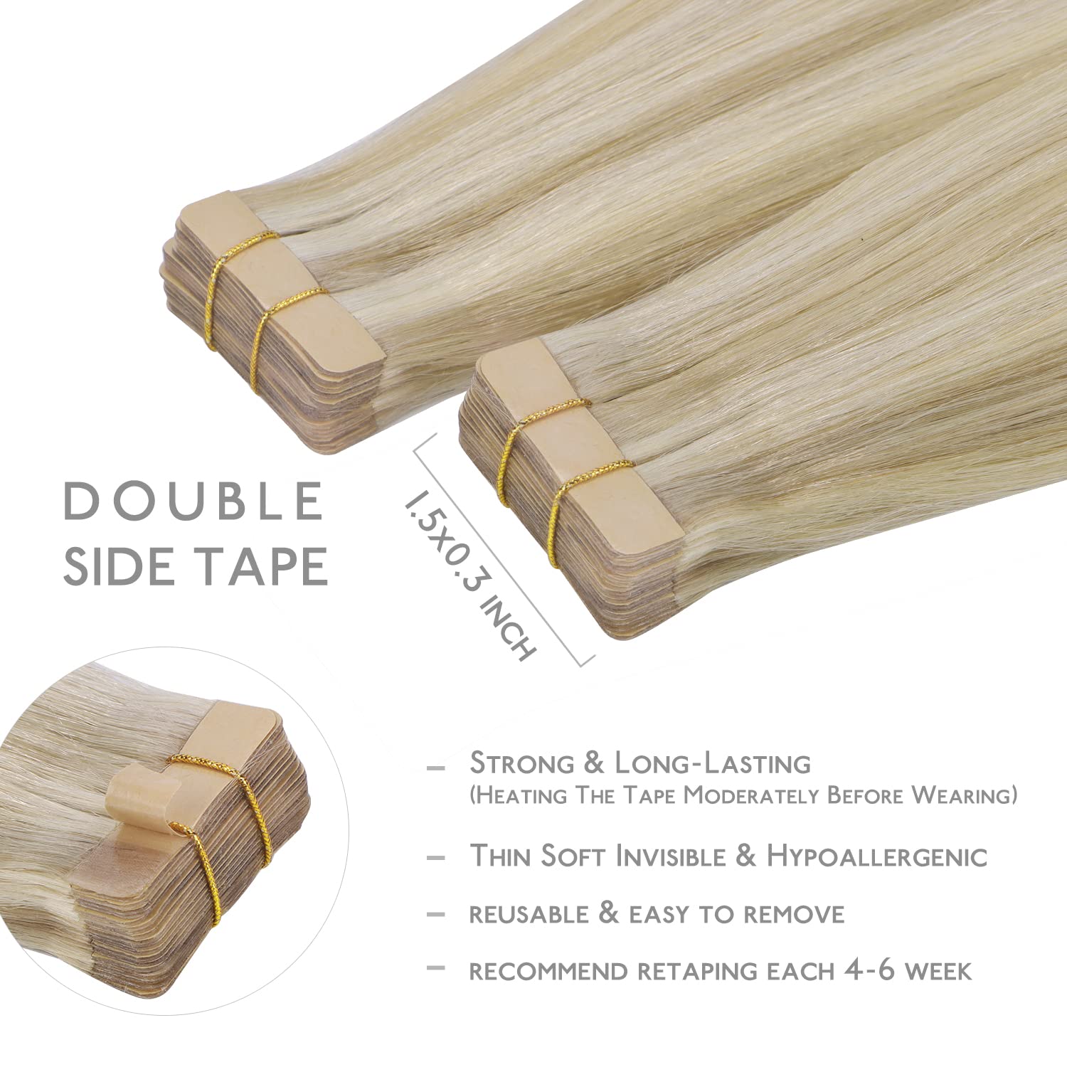 Wennalife Tape In Hair Extensions Human Hair, 20Pcs 20 Inch 50G Ash Blonde To Golden Blonde And Platinum Blonde Remy Tape Hair E
