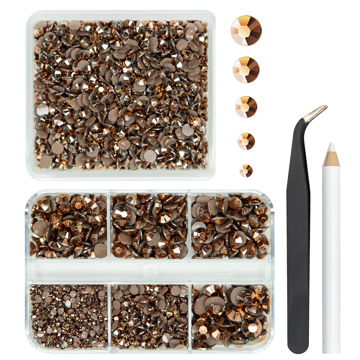 qiipii 2 Boxes 3060PCS Brown Resin Rhinestones for Crafting Coffee Flatback Jelly Resin Rhinestone 2mm-6mm Non-Hotfix Copper Gem