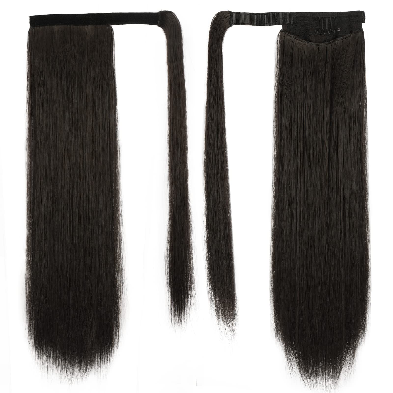 BARSDAR 20 In Straight Ponytail Extension Long Straight Wrap Around Clip in Ponytail Hair Extensions Synthetic Brown Pony Tails
