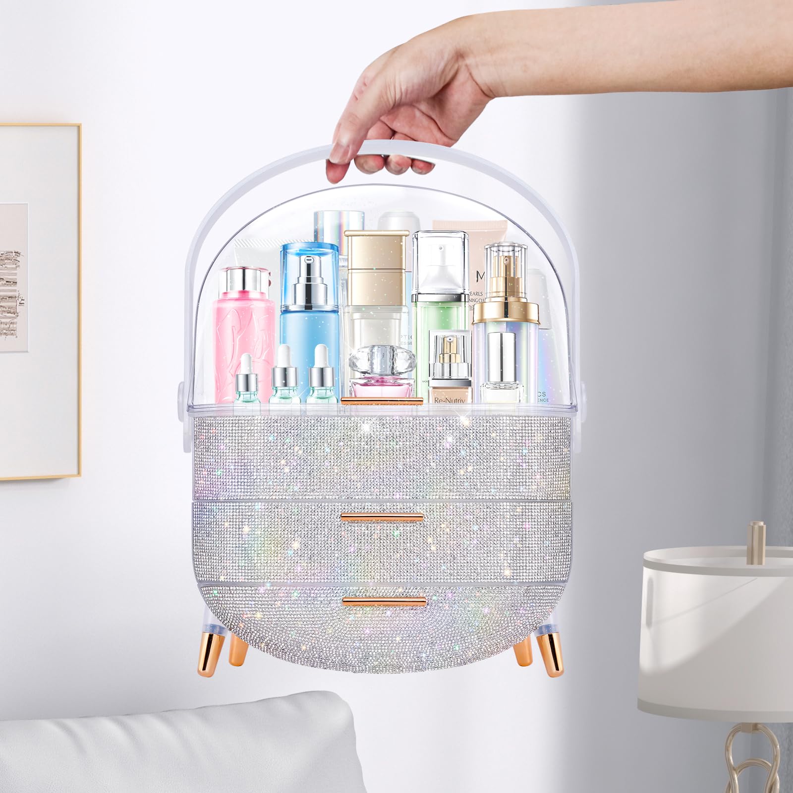 Ptesly Teen Girls Gift Makeup Organizer, Skincare & Jewelry Storage, Cosmetics Display Case, Makeup Holder, Bathroom Organizer (