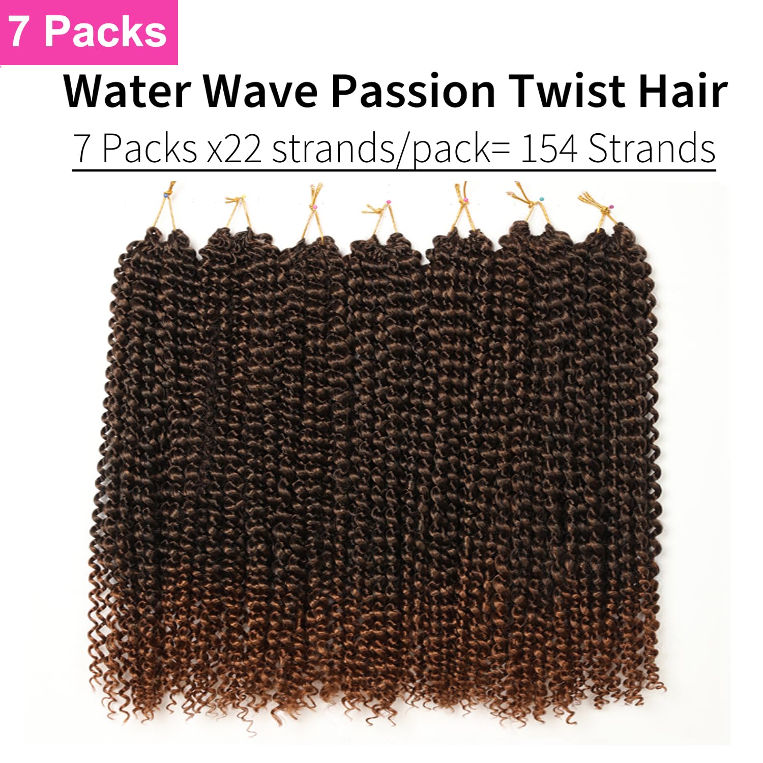 24 Inch Passion Twist Hair, Ombre Brown Water Wave Crochet Hair 22 Strands/Pack Long Passion Twist Crochet Hair For Women Bohemi