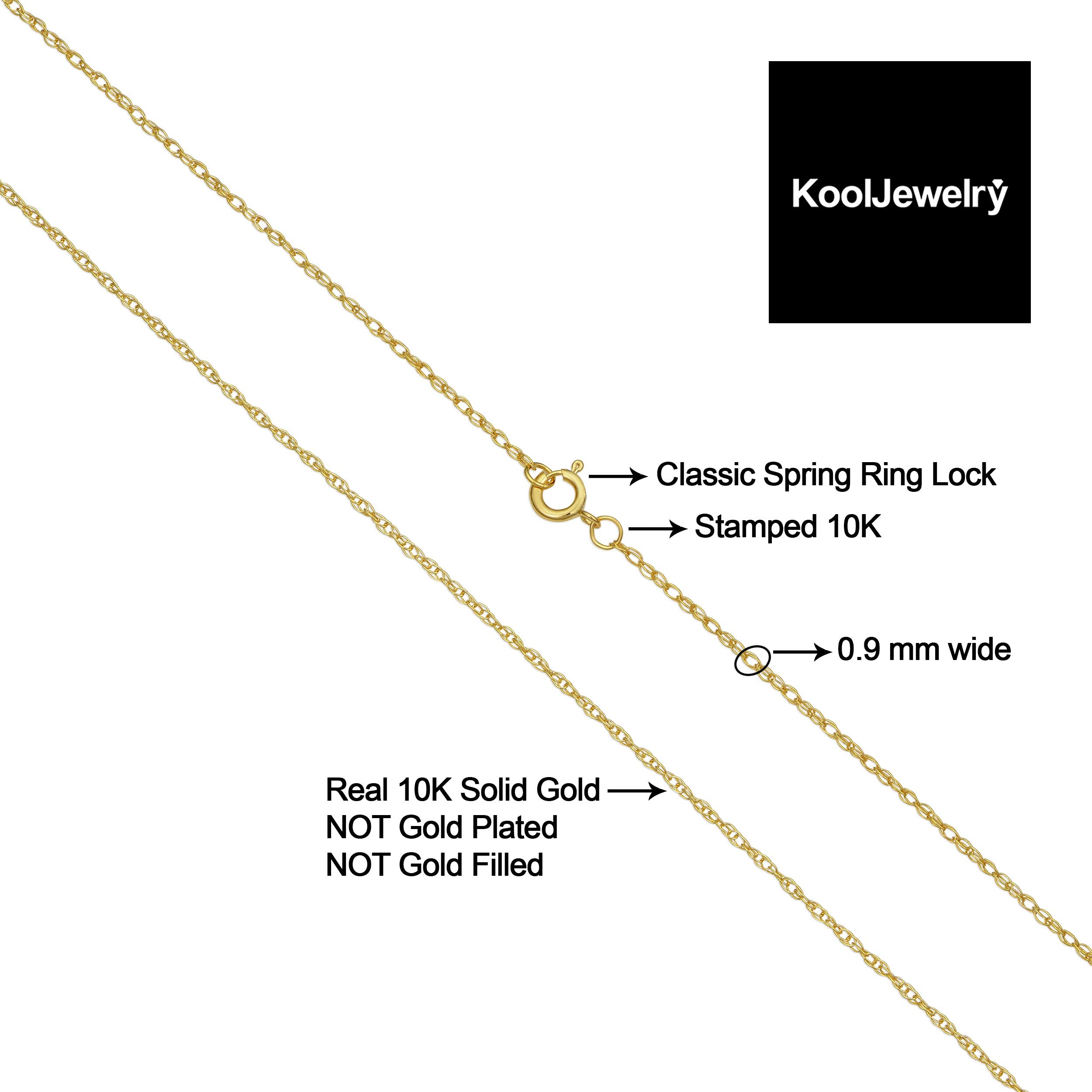 Kooljewelry 10k Yellow Gold Rope Chain Necklace (0.9 mm, 24 inch)