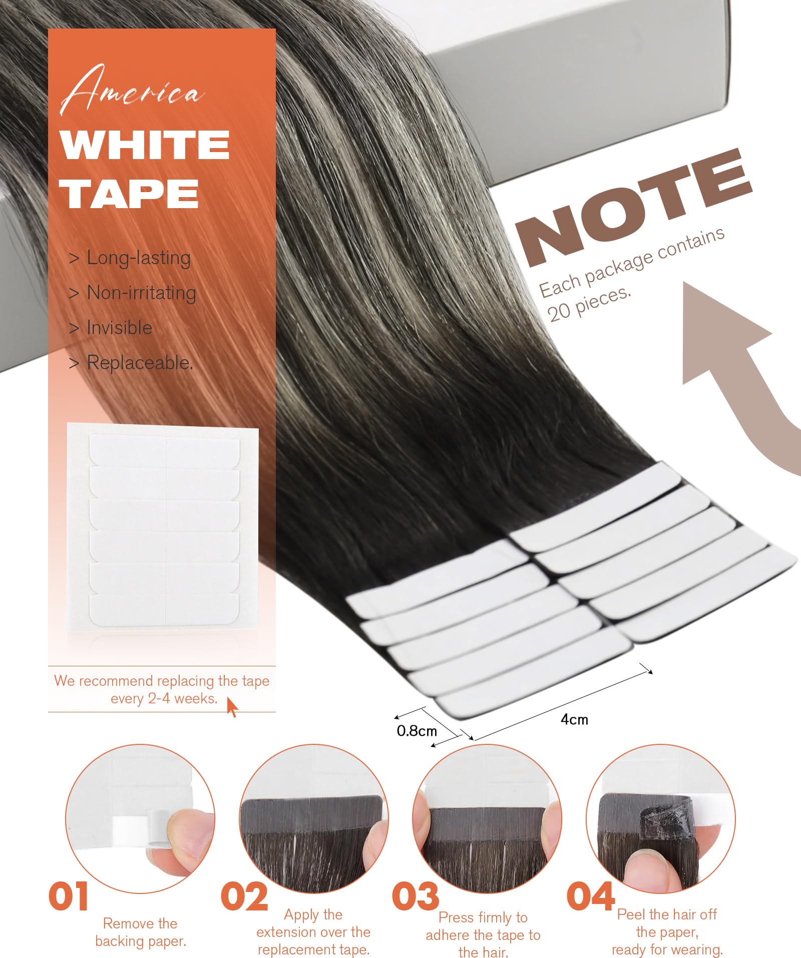 Sunny Hair Tape in Hair Extensions Real Human Hair Invisible Remy Hair Extensions Tape ins for Women Natural Black Roots to Silv