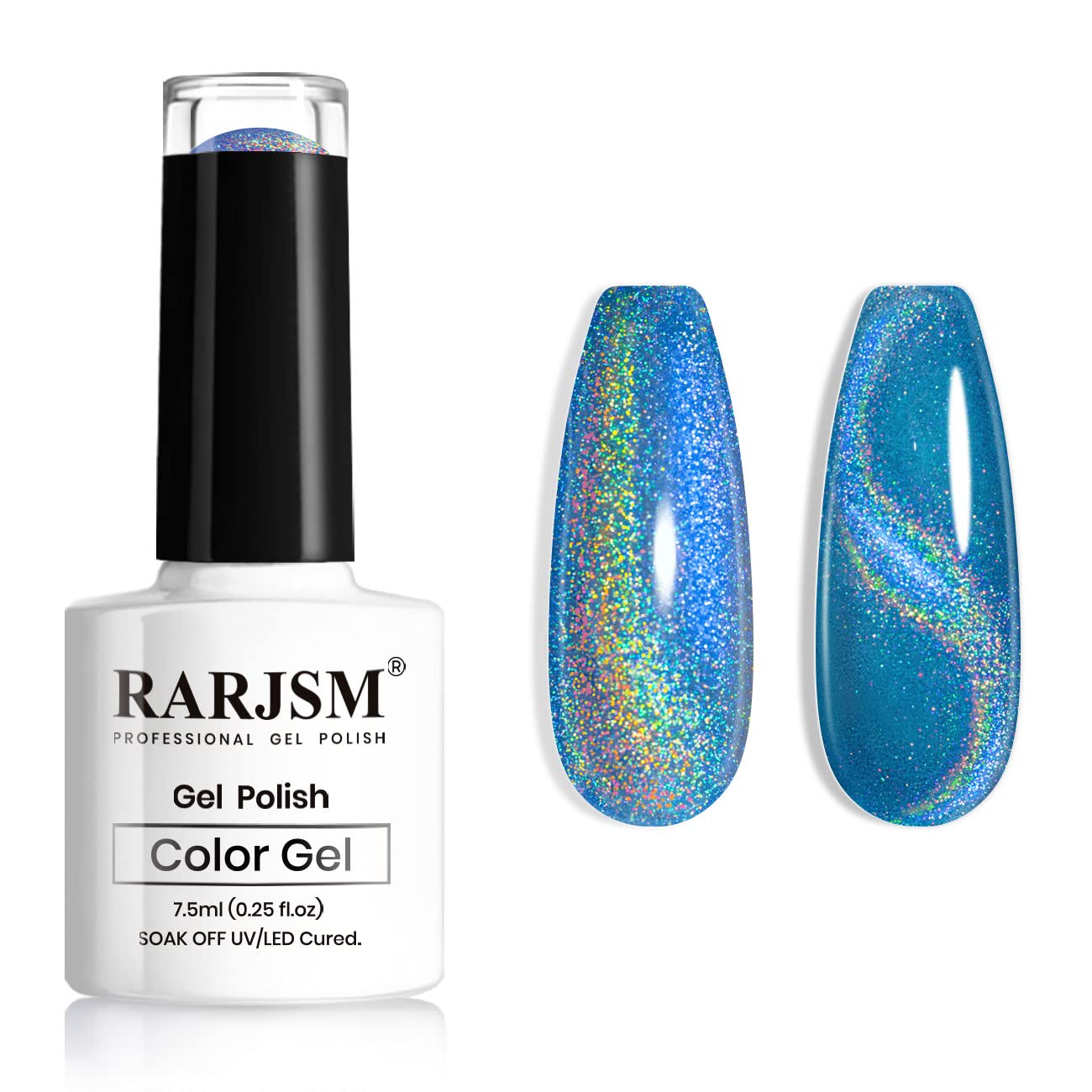 Rarjsm Cat Eye Gel Nail Polish, Galaxy Chameleon Magnetic Gel Polish Blue Holographic Glitter Gel Soak Off Uv Led Diy Manicure A