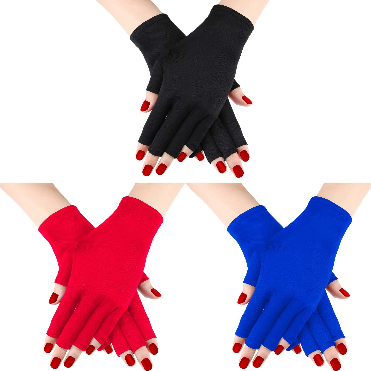 Syhood 3 Pair UV Gloves for Nail Lamp Upf50+ UV Fingerless Protection Glove for Manicures Art Protect Hands from Nail Lamp