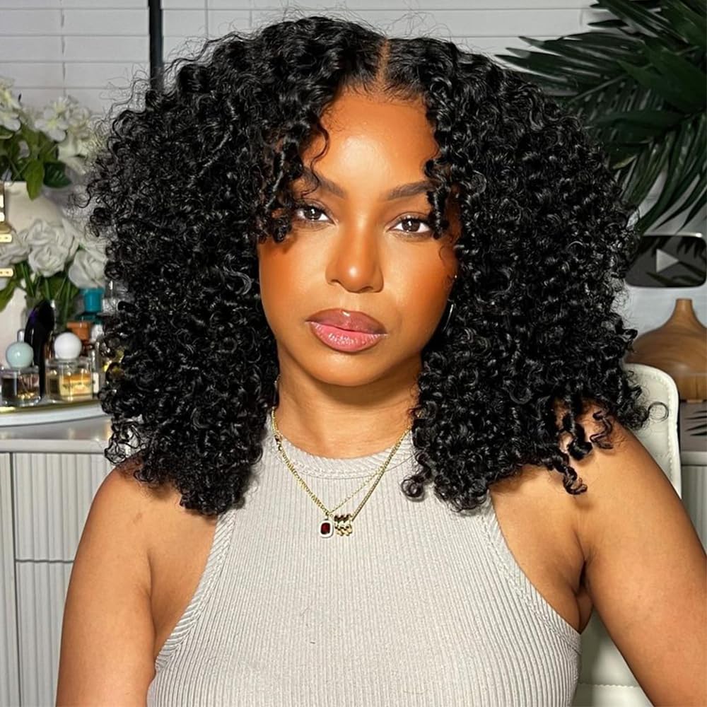 16 inch Bob Wig Human Hair Afro Kinky Curly 13x4 Frontal Lace Wig Human Hair 180 Density Glueless Wig Human Hair Pre Plucked wit