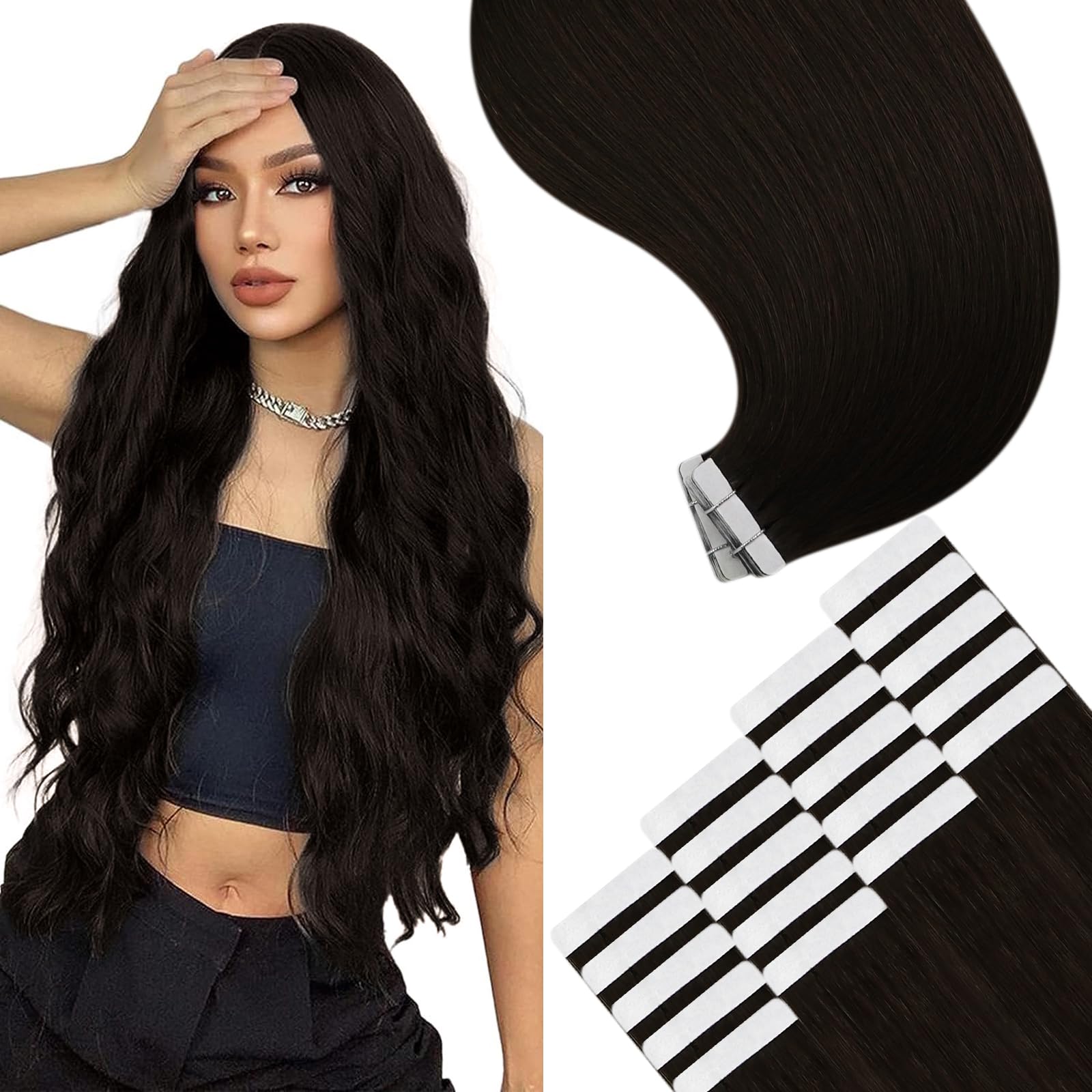 YoungSee Tape in Hair Extensions Human Hair Brown Tape ins Human Hair Extensions Dark Brown 12 Inch 30g Seamless Tape in Hair Ex