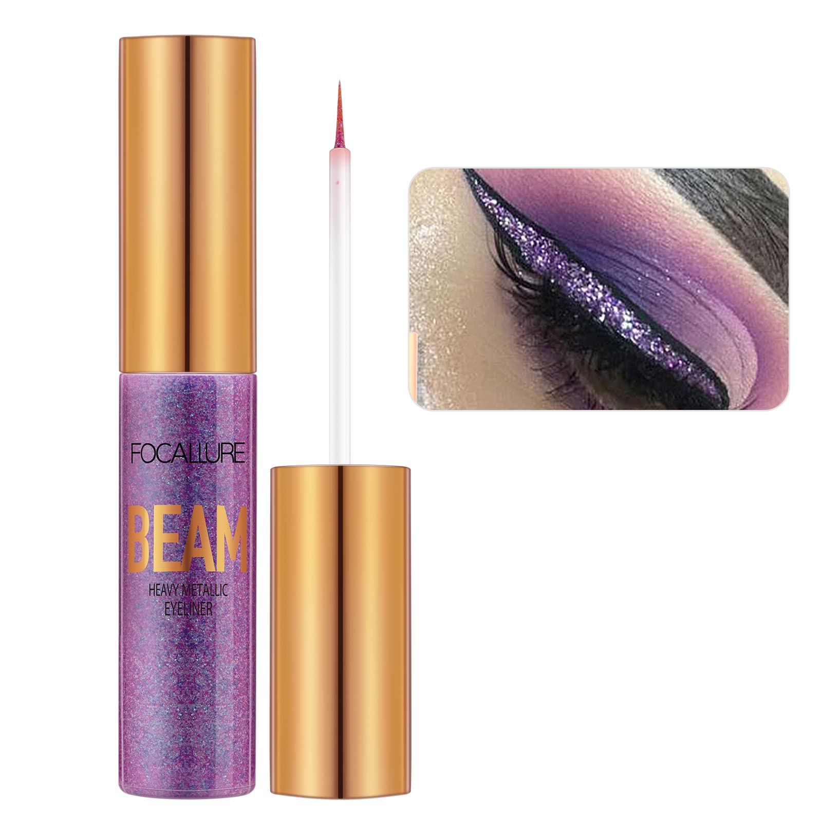 Focallure Beam Eyeliner, Metallic Glitter Shimmer Eye Liner, Waterproof Liquid Eyeliner Pencil, Quick Drying, Sparkling Eye Make