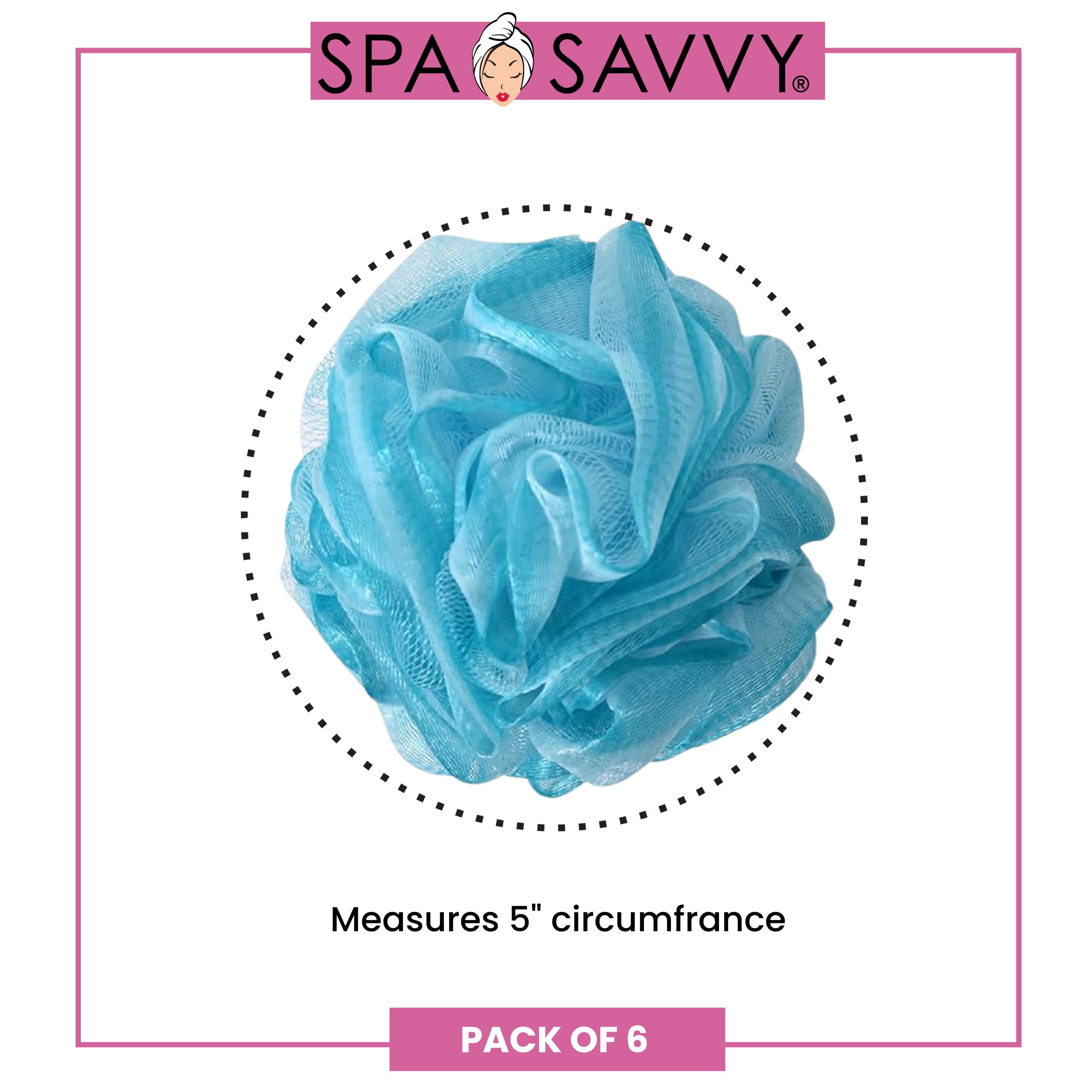 Spa Savvy Bath Loofah Set, Pack Of 6 Shower Body Sponges With Suction Cups For Men And Women, Exfoliating Pouf Bath Accessories,