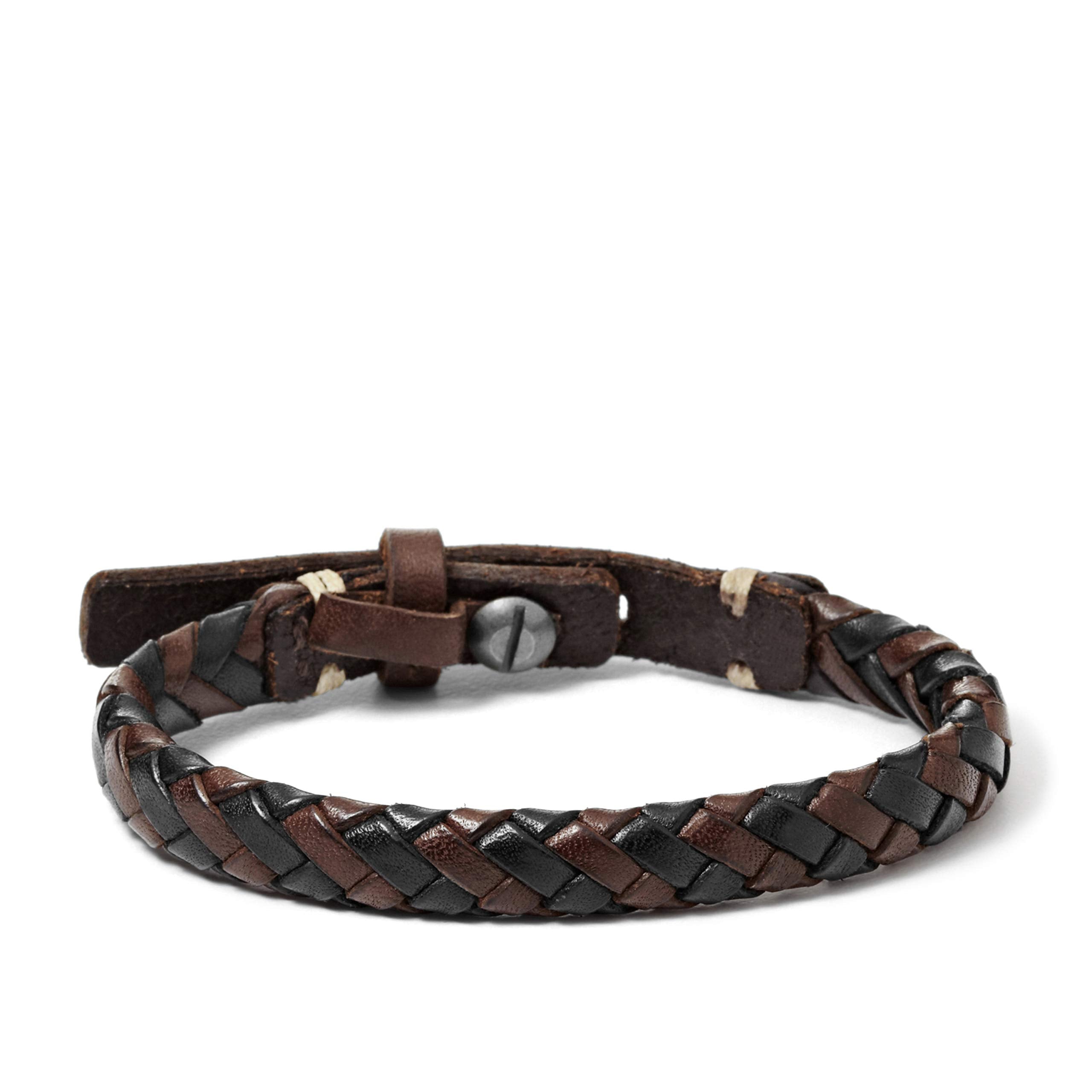 Fossil Men's Leather Braided Leather Bracelet, Color: Black/Brown (Model: JA5932716)