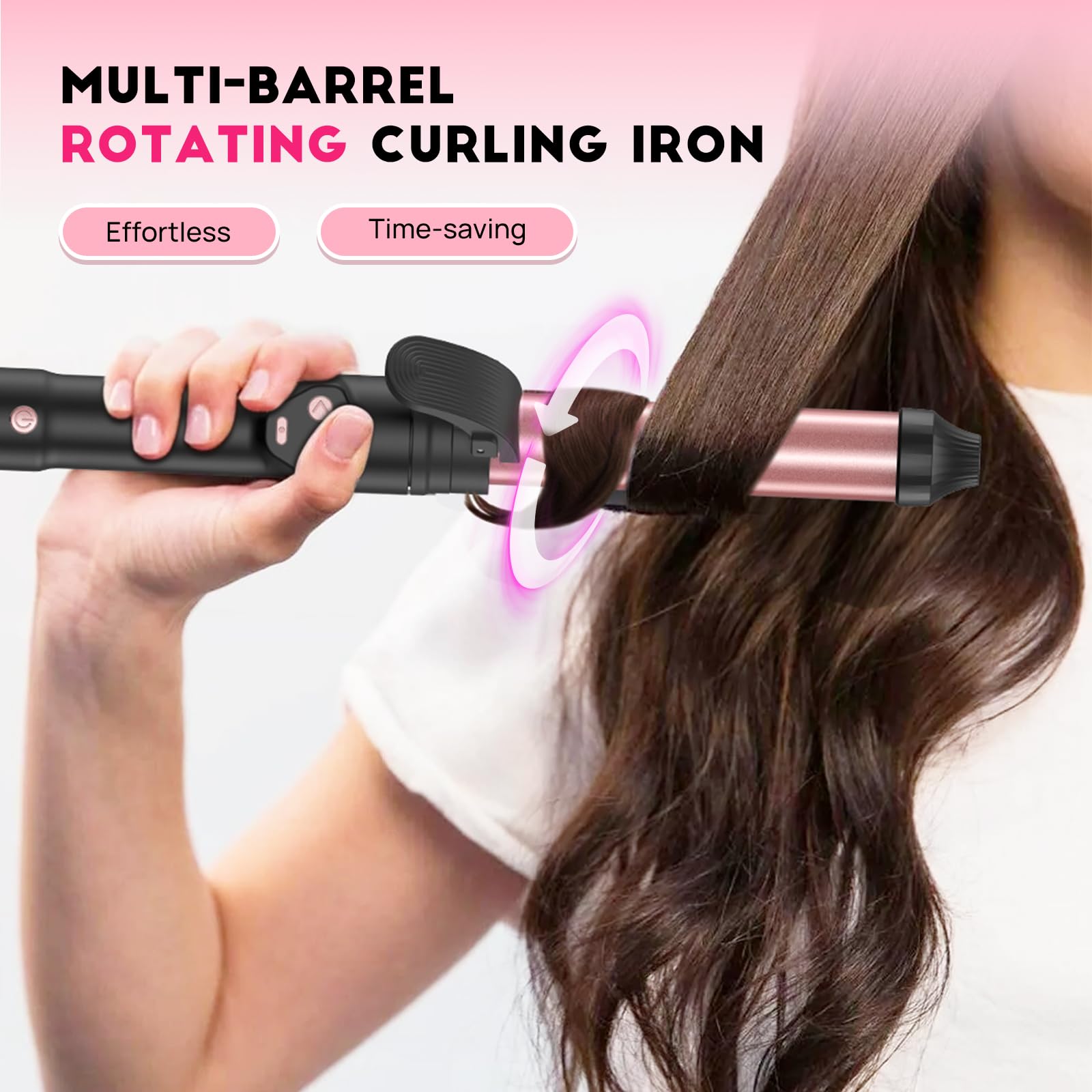 3-in-1 Rotating Automatic Curling Iron with Dual Voltage - 3 Interchangeable Barrels - Fast Heating, Adjustable Temperatures Sui