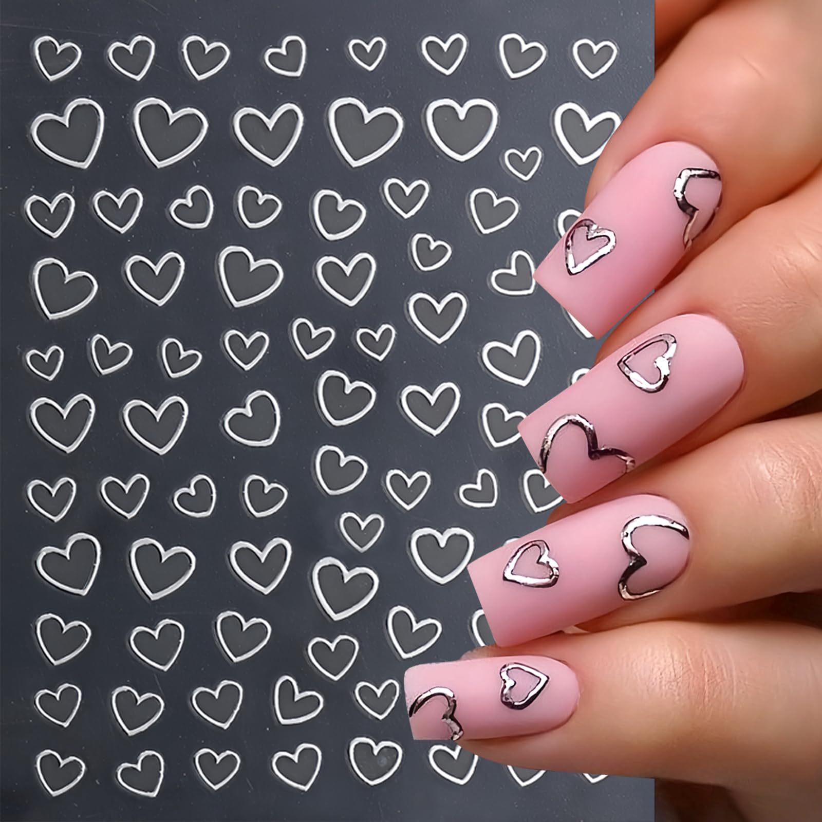 Valentine'S Day Nail Art Sticker Heart Nail Decals 3D Self Adhesive Hollow Heart Nail Art Sticker Black Gold Silver Rose Gold Lo