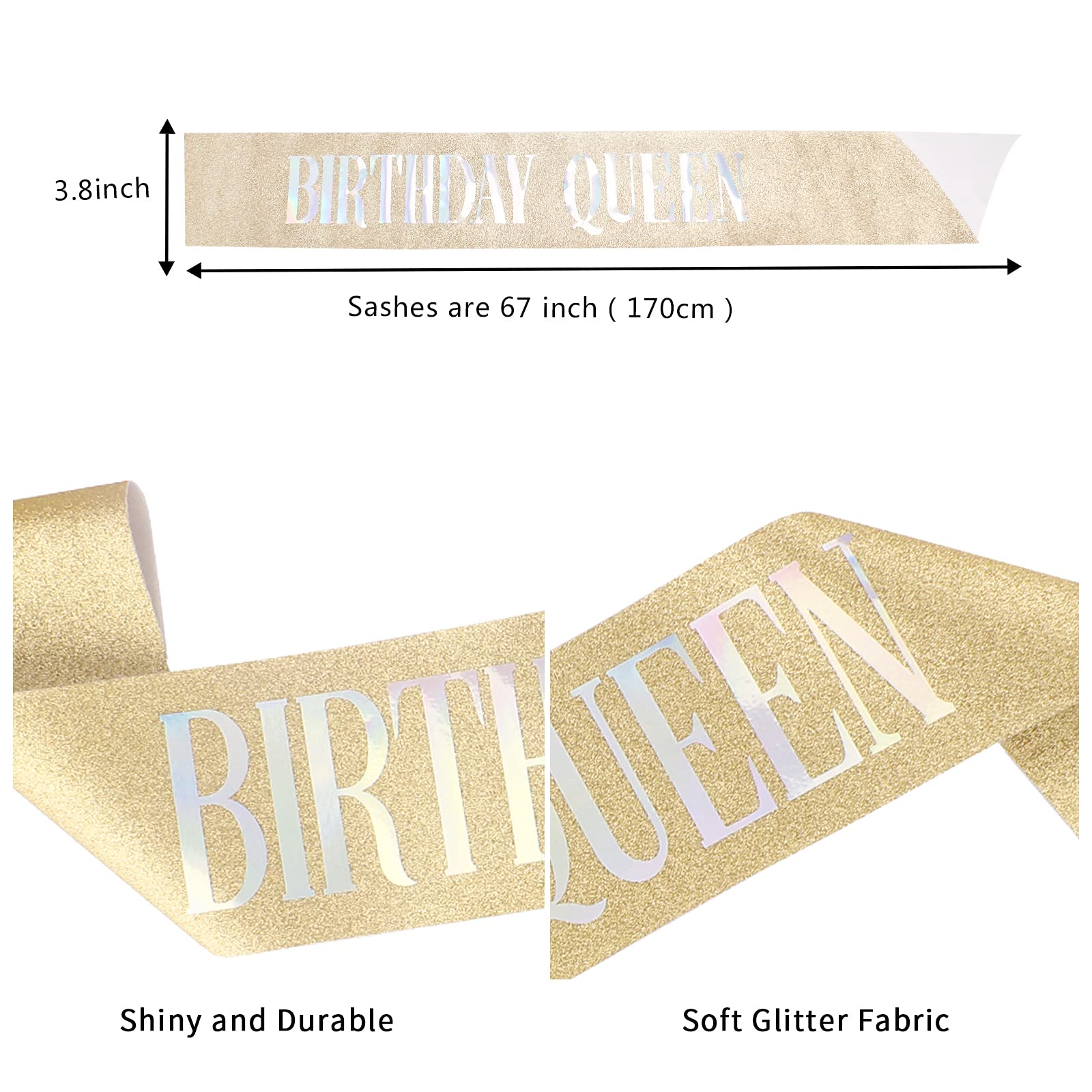 Cieher Birthday Crown, Birthday Queen Sash & Rhinestone Tiara Kit For Women Girls,Tiaras And Crowns For Women,Gold Queen Crown,P