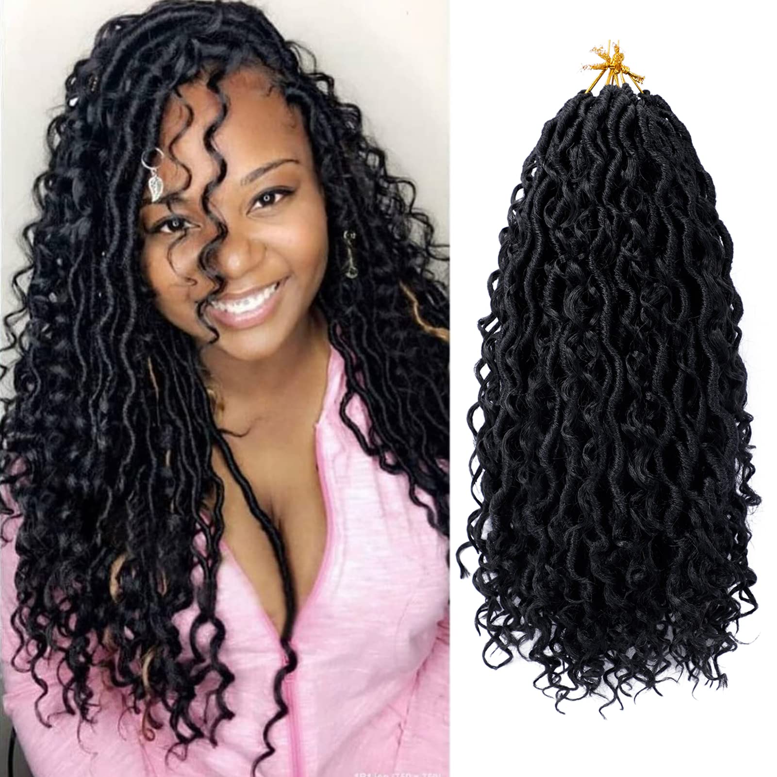 Goddess Locs Crochet Hair 14 Inch 7 Packs Boho Faux Locs Crochet Hair for Black Women Pre Looped Crochet Locs with Curly Ends (#