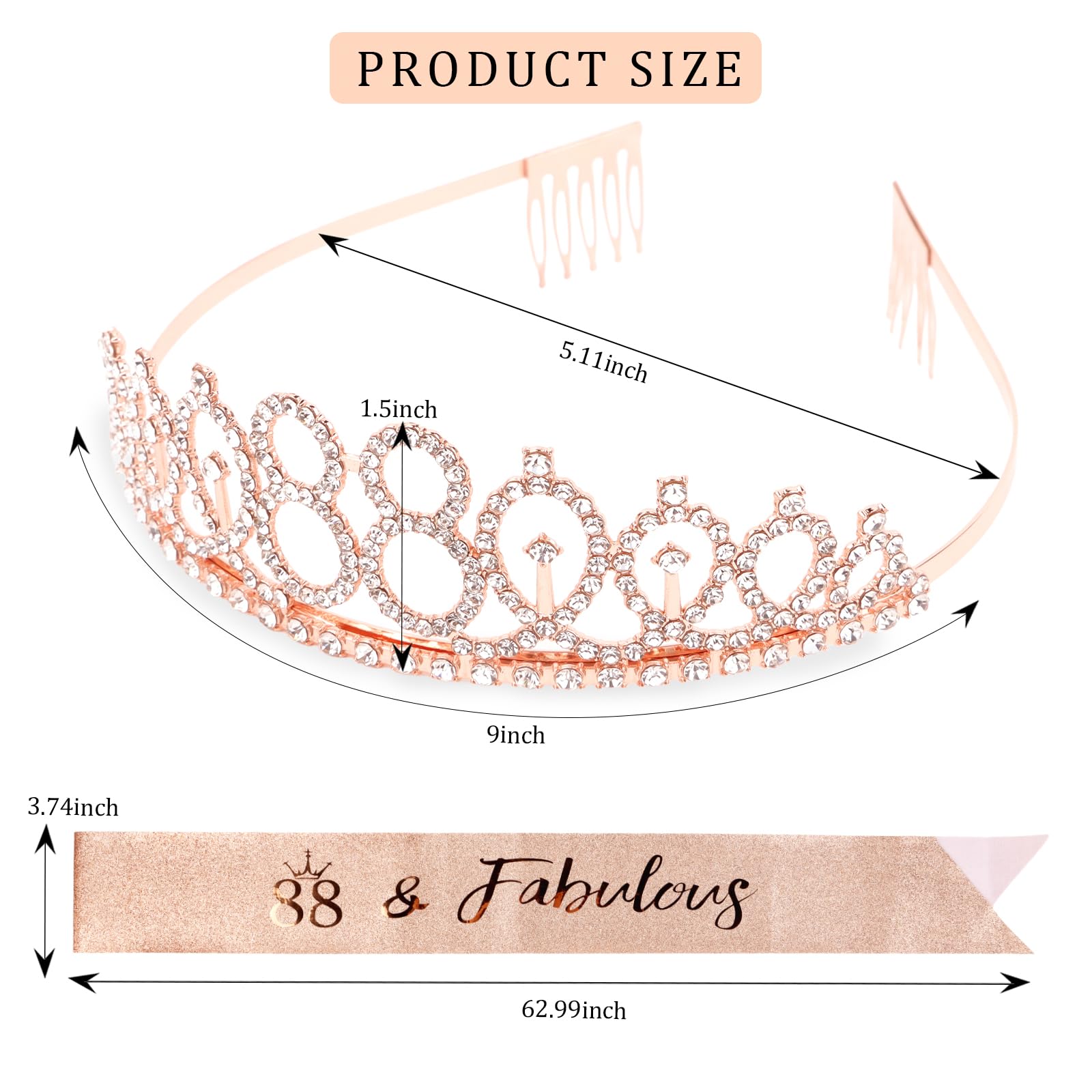Cieher 88Th Birthday Crown + 88Th Birthday Sash + Pearl Pin Set, 88 & Fabulous Birthday Sash, 88 Birthday Tiara, 88Th Birthday D