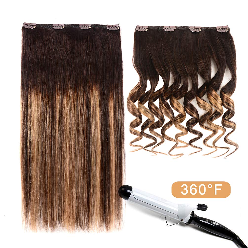5 Pieces 18'' Remy Clip In Hair Extensions Human Hair Dark Brown To Dirty Blonde Highlight Brown Ombre - Silky Straight Short Th