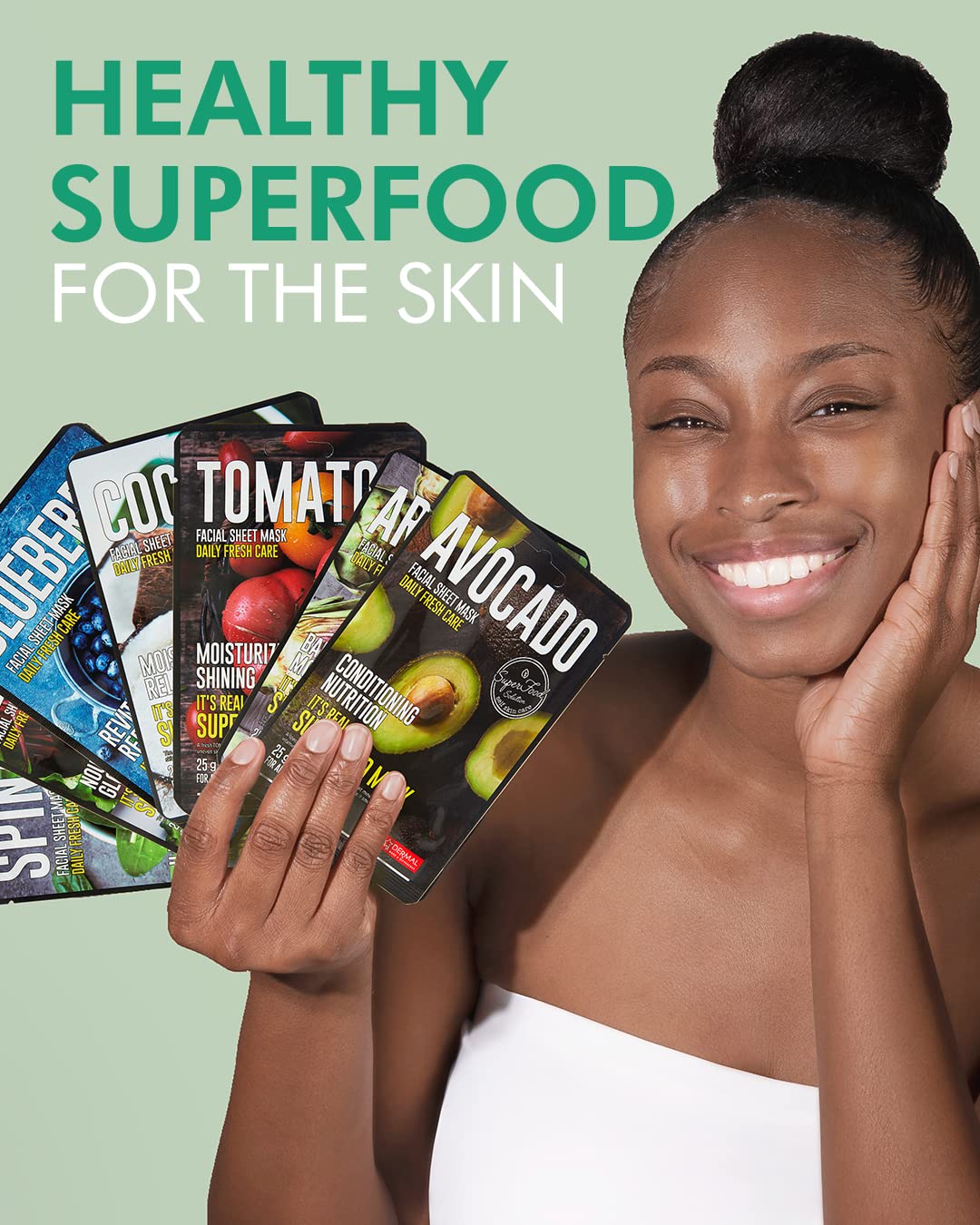 DERMAL Super Food Face Masks Skincare- 12 Pack Facial Sheet Mask for a Glowing Refreshing Skin- Moisturizing Sheet Masks for Fac