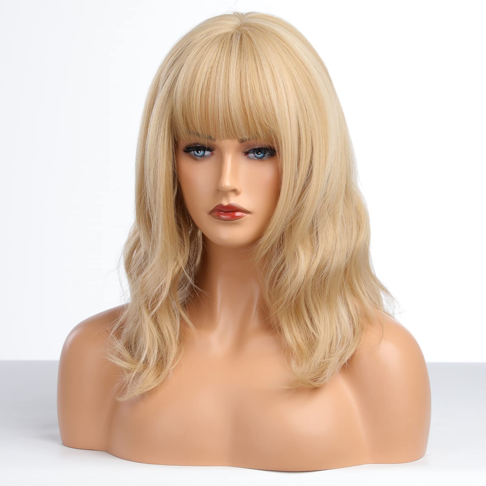 Emmor Short Curly Wigs With Bangs,Wavy Bob Wigs For Women Heat Resistant Synthetic Wigs Shoulder Length Wigs Natural Looking (Mi