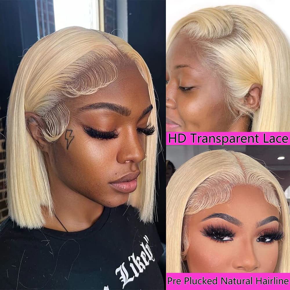 13X4 Straight 613 Blonde Blunt Bob Wig Human Hair Lace Front Wigs For Women Pre Plucked With Baby Hair Natural Hairline 100% Unp