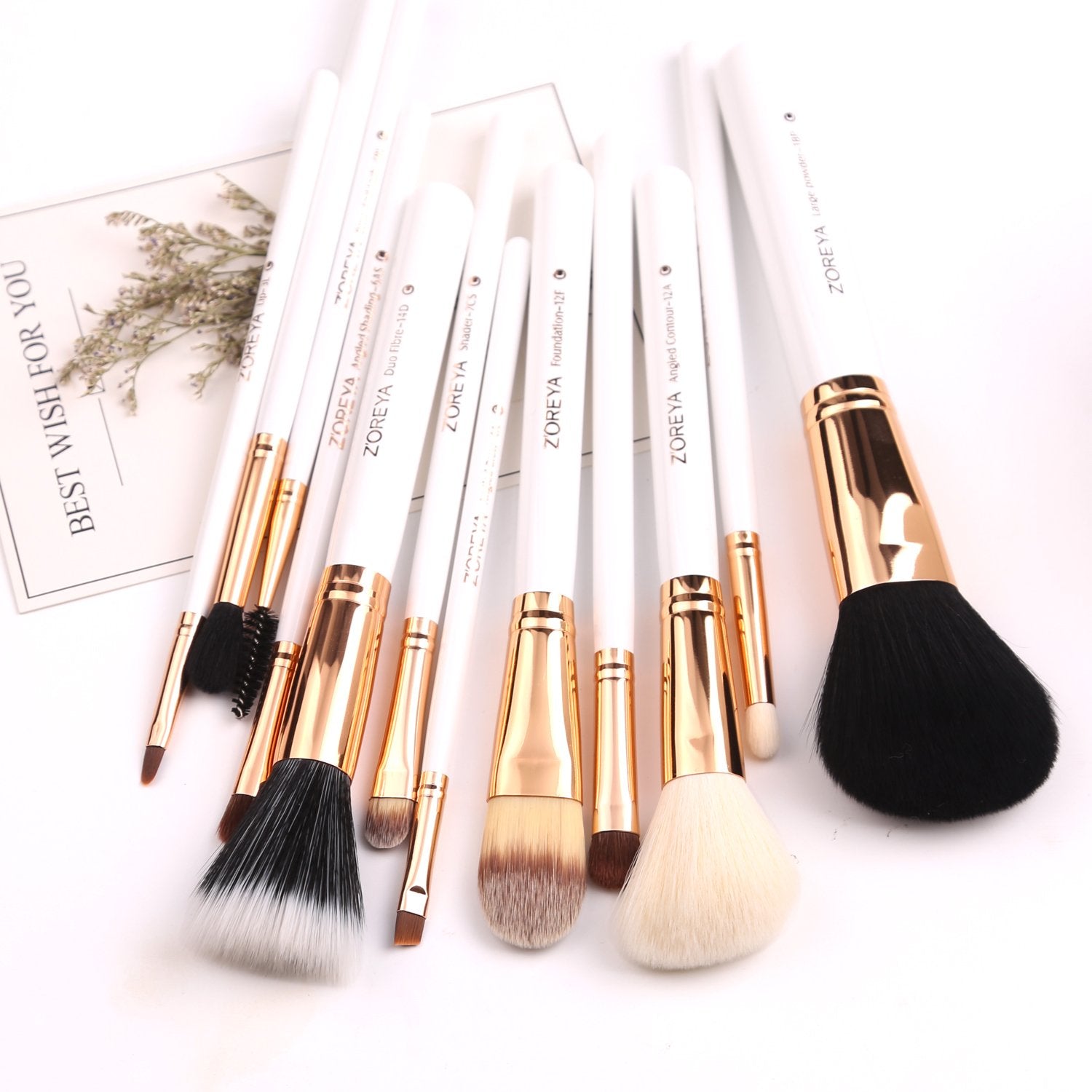 Z'Oreya Travel Makeup Brush Set White 12Pcs Makeup Brushes Premium Synthetic Hair Professional Foundation Powder Contour Blush C