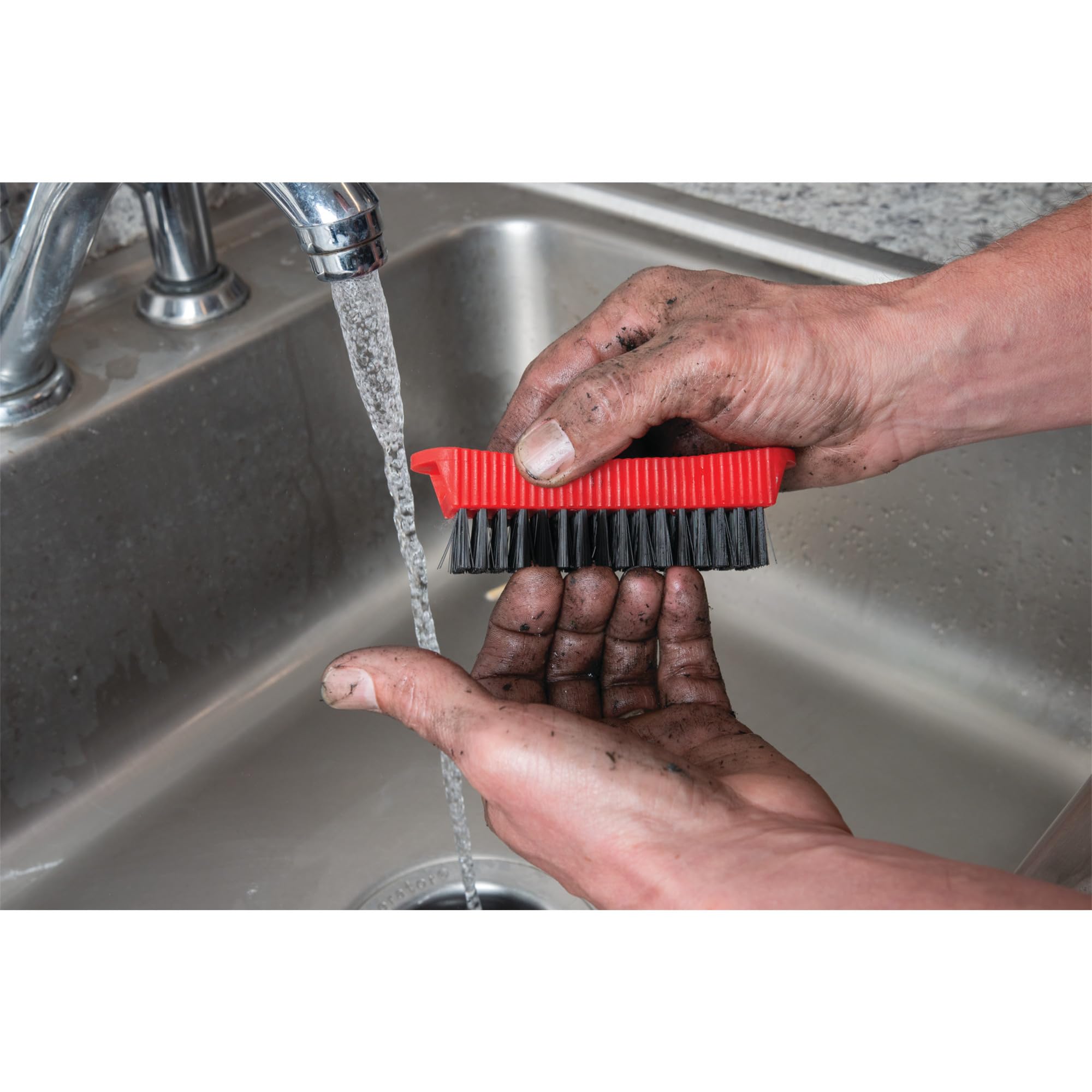Performance Tool W9163 Utility Fingernail Brush - Black Nylon Bristle Scrub Brush with Magnet