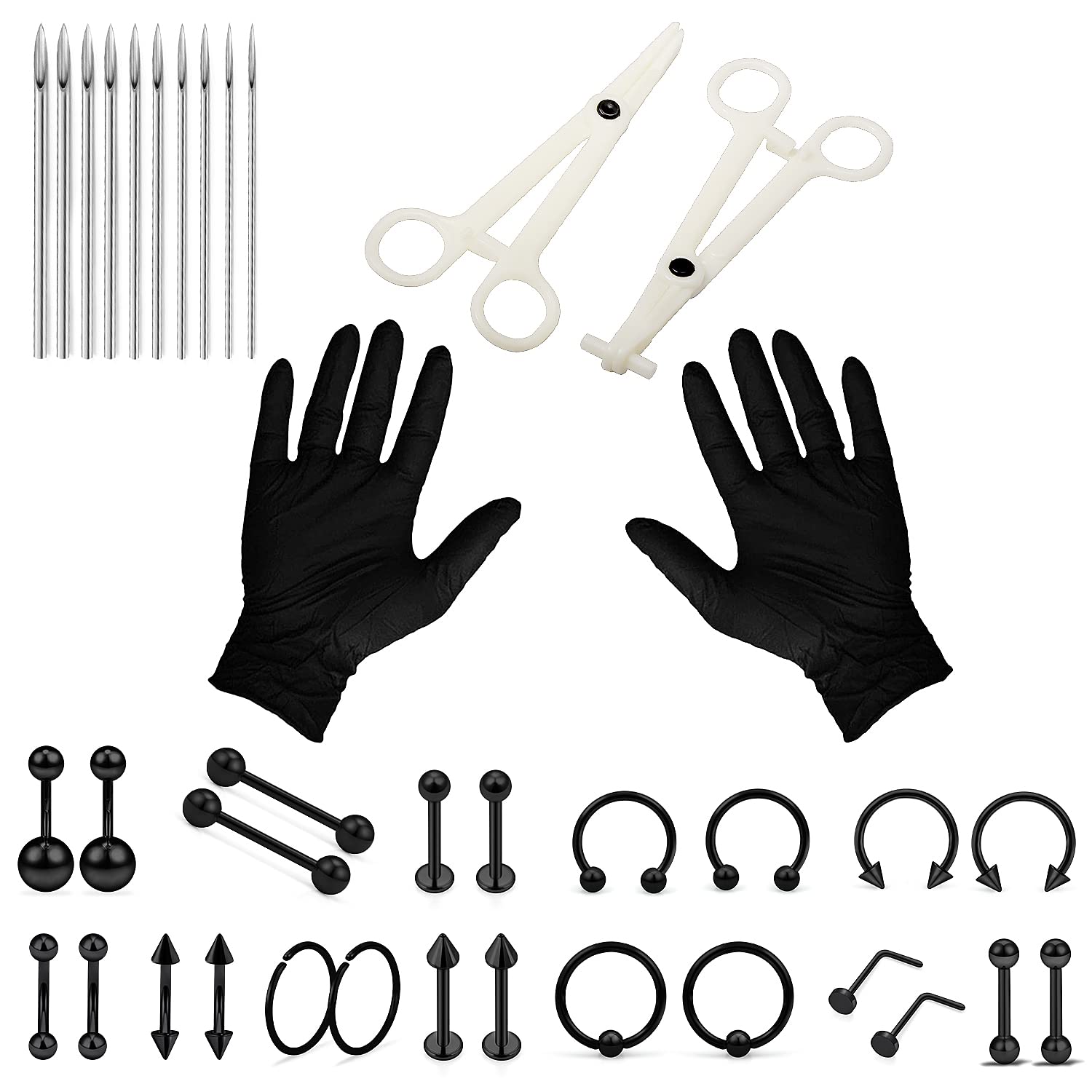 Vsnnsns Piercing Kit 316L Surgical Steel Body Jewelry Piercing Kit with 12G 14G 16G 18G 20G Piercing Needles Use for Nose Septum