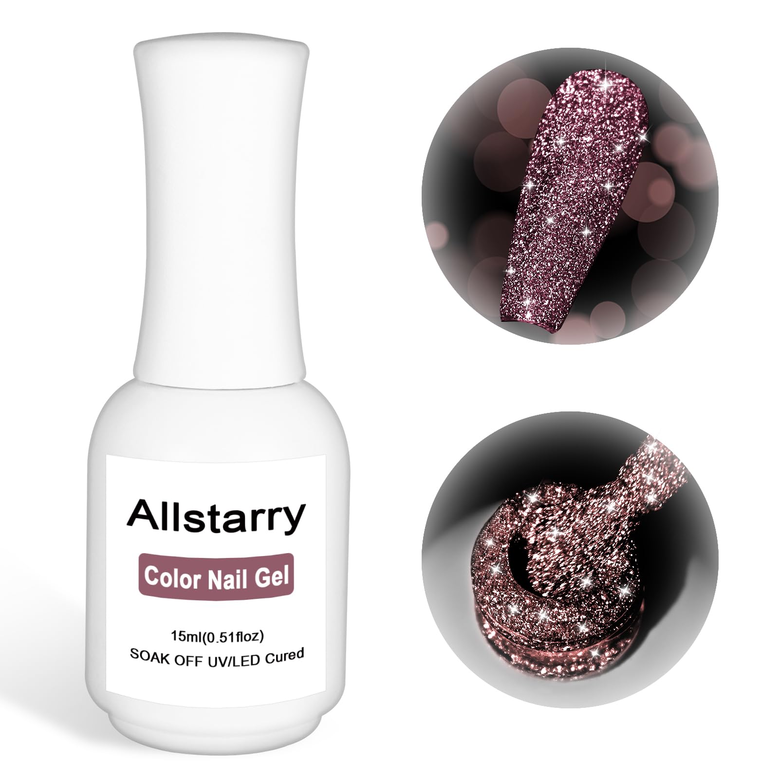 Allstarry Reflective Glitter Gel Nail Polish, 15ml/0.5 Fl Oz Shimmer Sparkle Diamond Glitter Gel Polish UV LED Curing Soak Off H
