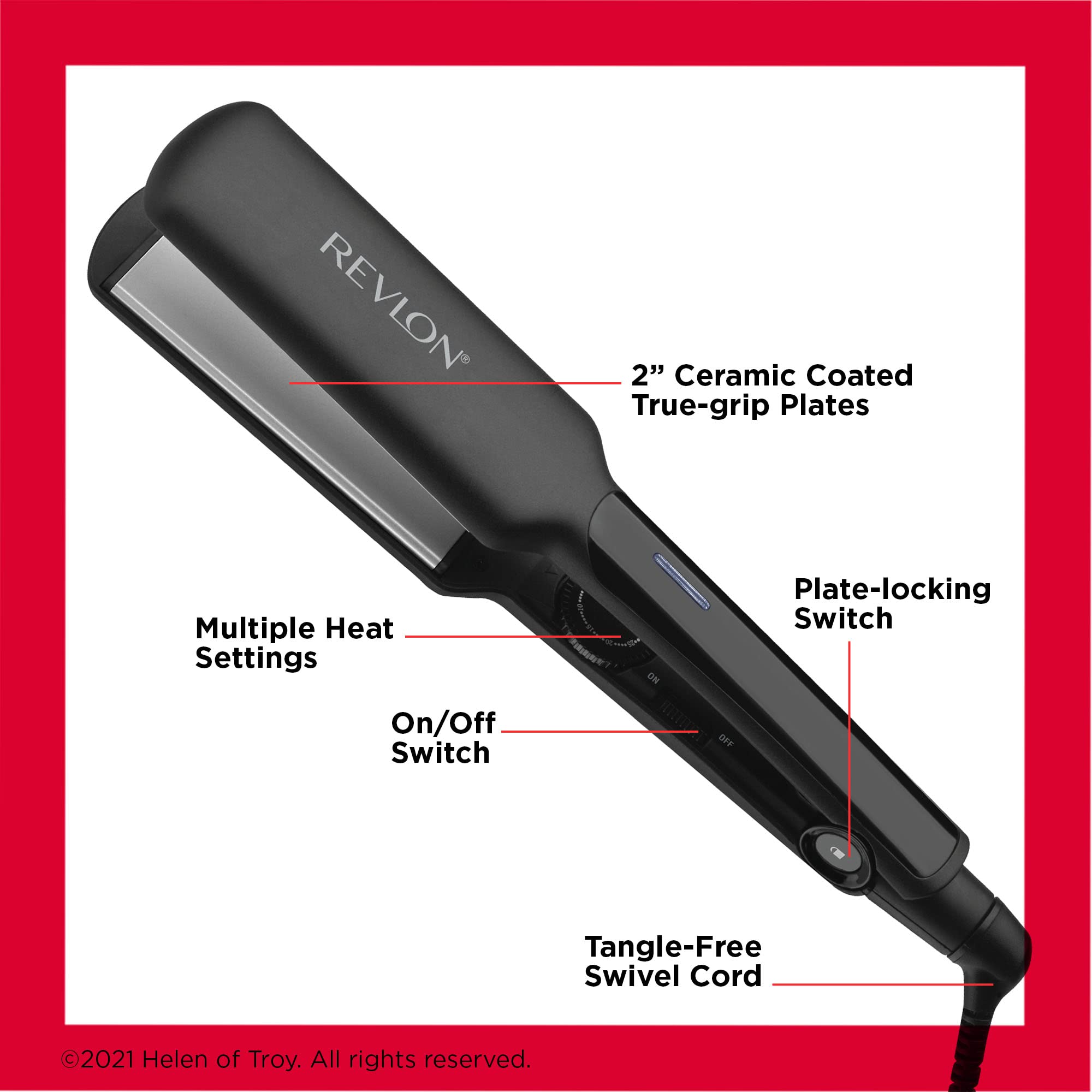 REVLON Smooth & Straight 2-Inch Ceramic Flat Iron - Fast Results, Sleek Styles, Black
