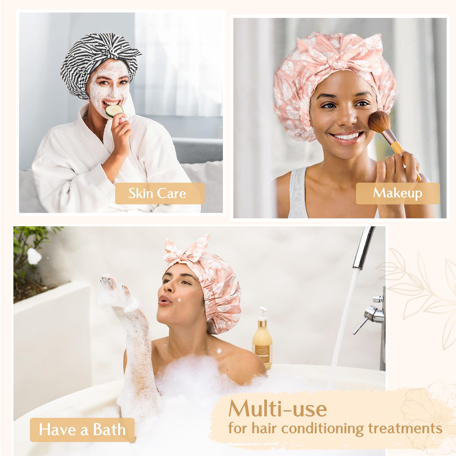 Yanibest Non-Slip Shower Cap For Women, Adjustable Luxury Waterproof Shower Cap, Reusable Cute Shower Cap Hair Cap To Keep Hair