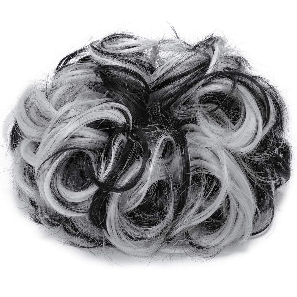 Lelinta Hair Bun Extensions Wavy Curly Messy Donut Chignons Hair Piece Wig Hairpiece Natural Black Mix Silver Grey