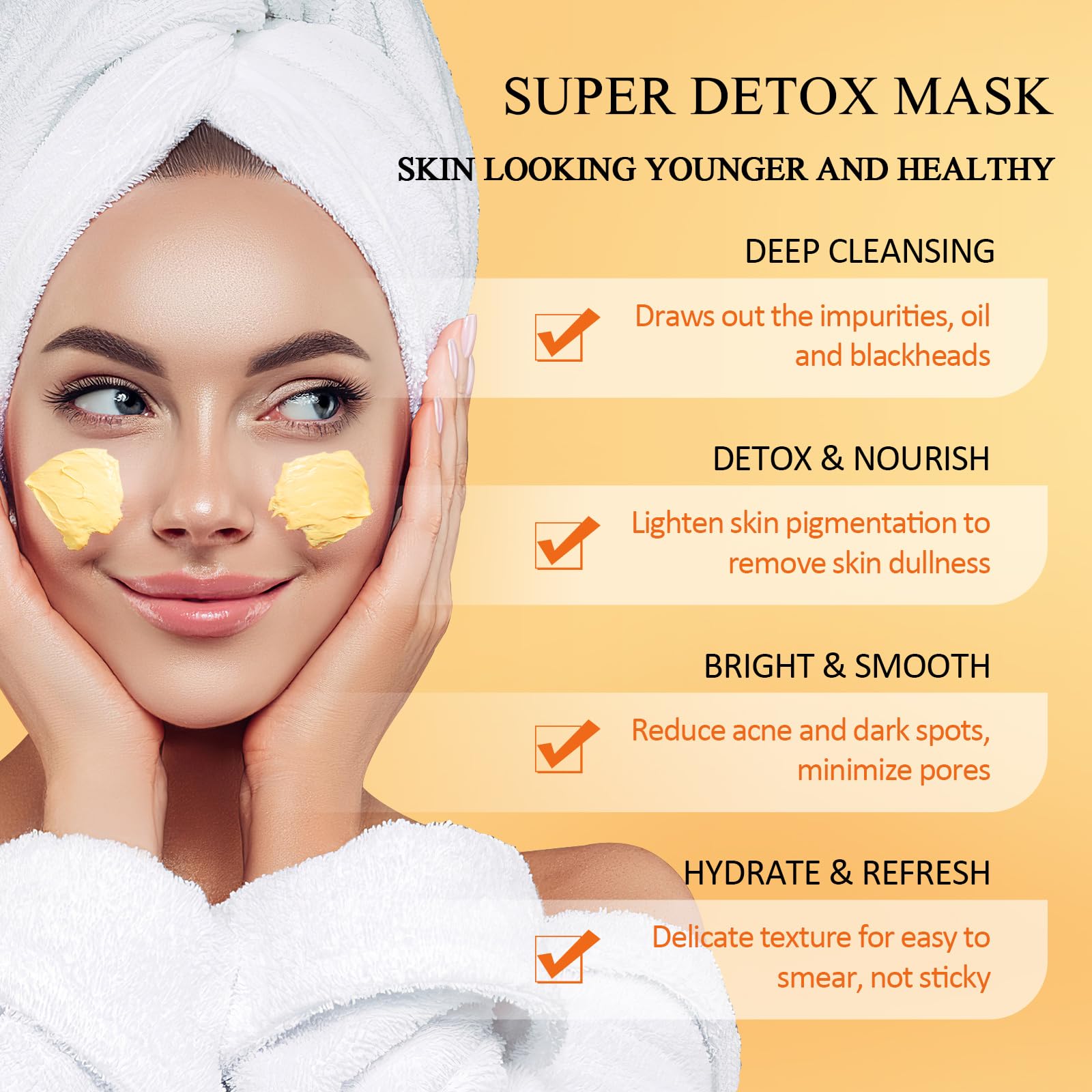 Vitamin C Face Mask with Kaolin Clay and Turmeric for Dark Spots, Dull Skin, Skincare Facial Mask for Controlling Oil and Refini