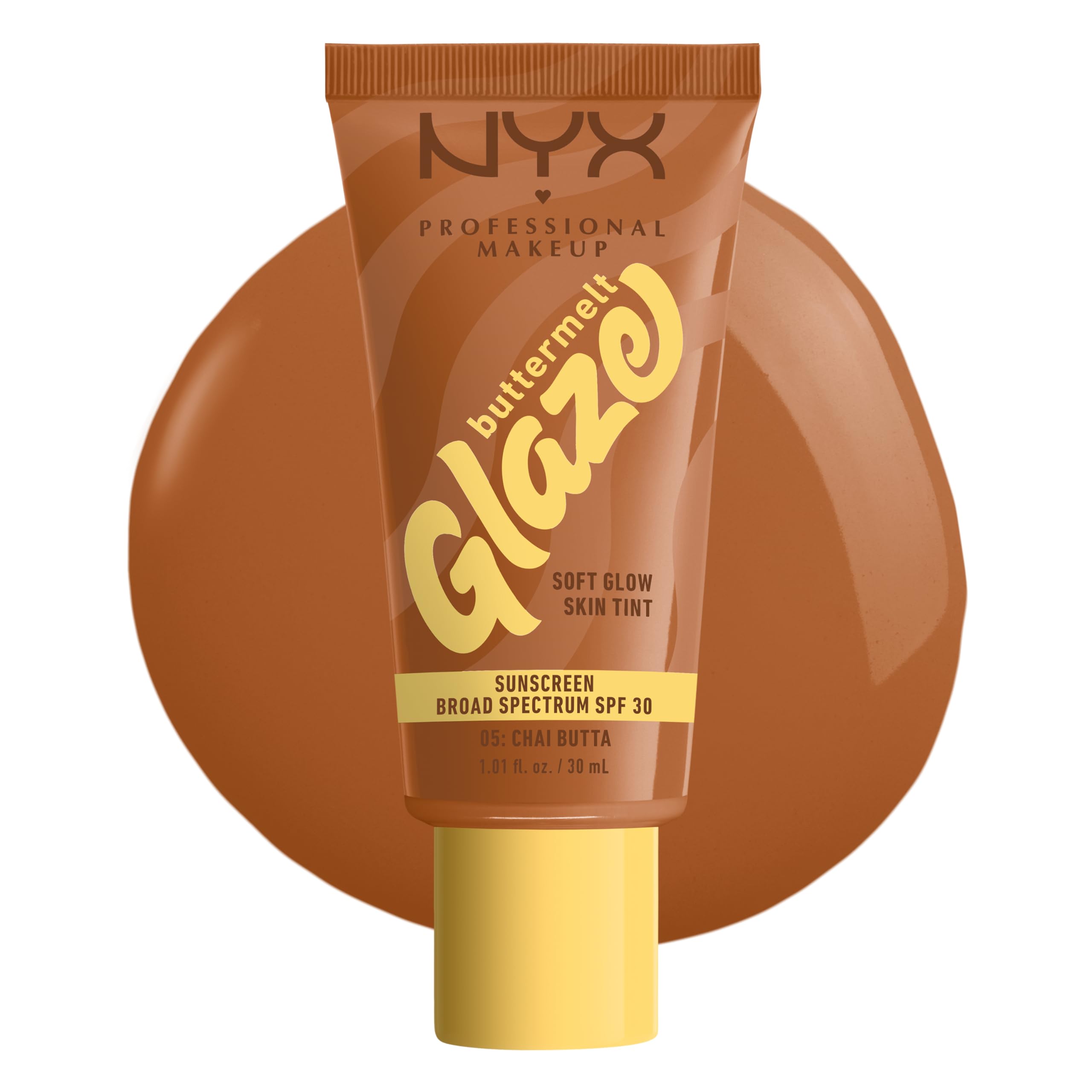 NYX PROFESSIONAL MAKEUP Buttermelt Glaze Soft Glow Skin Tint + SPF 30, Up To 12HR Wear, 05 Chai Butta
