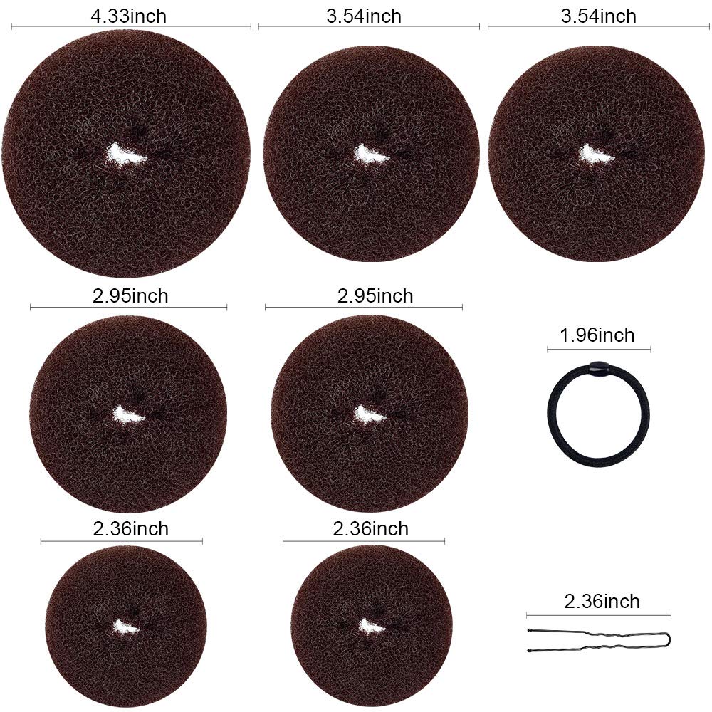 Tsmaddts Hair Bun Maker - Accessories Kit With 7Pcs Donut Bun Makers, 5Pcs Elastic Bands, 20Pcs Hair Pins - Dark Brown