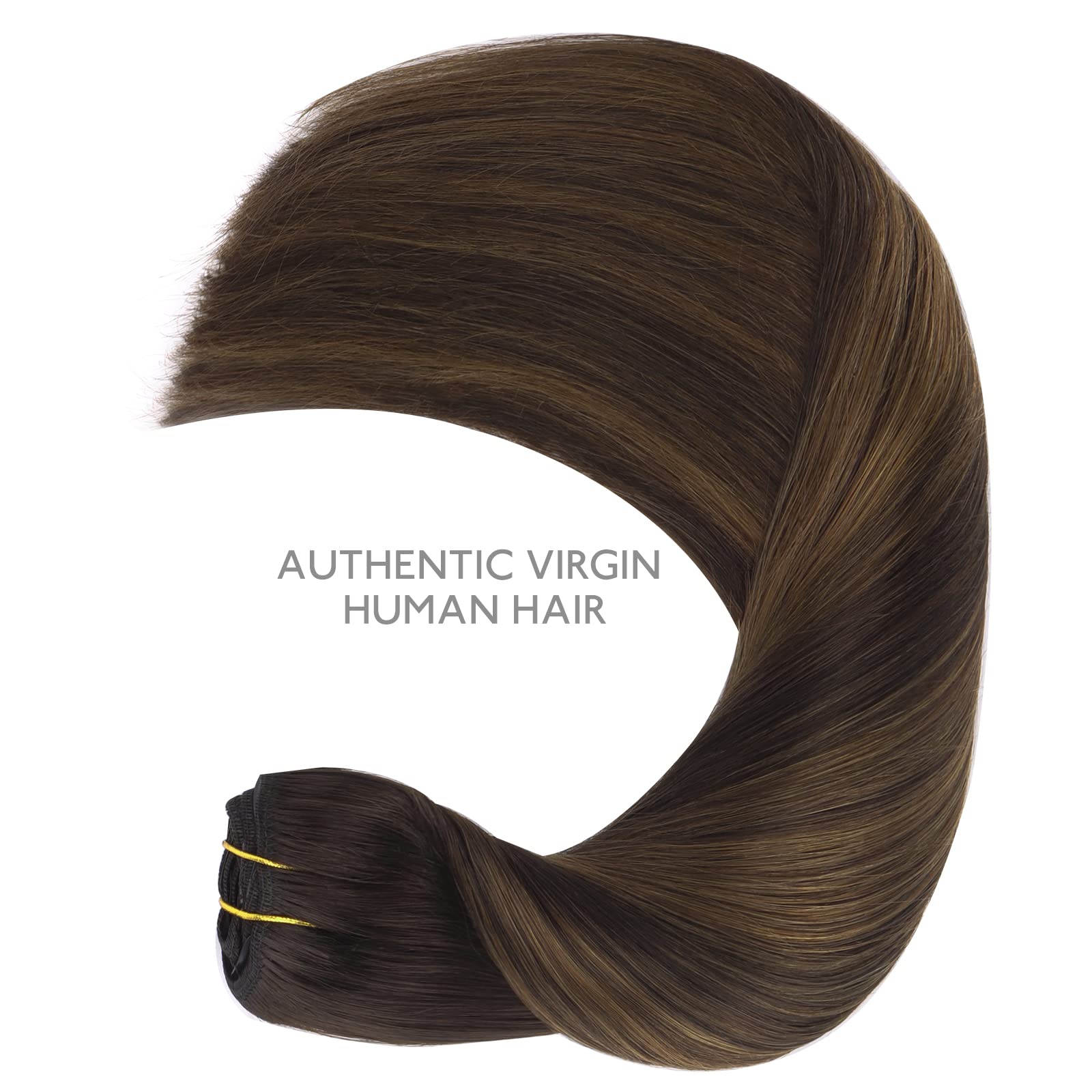 Wennalife Clip In Human Hair Extensions, 16 Inch 120G 7Pcs Natural Black To Chestnut Brown Balayage Hair Extensions Clip In Huma