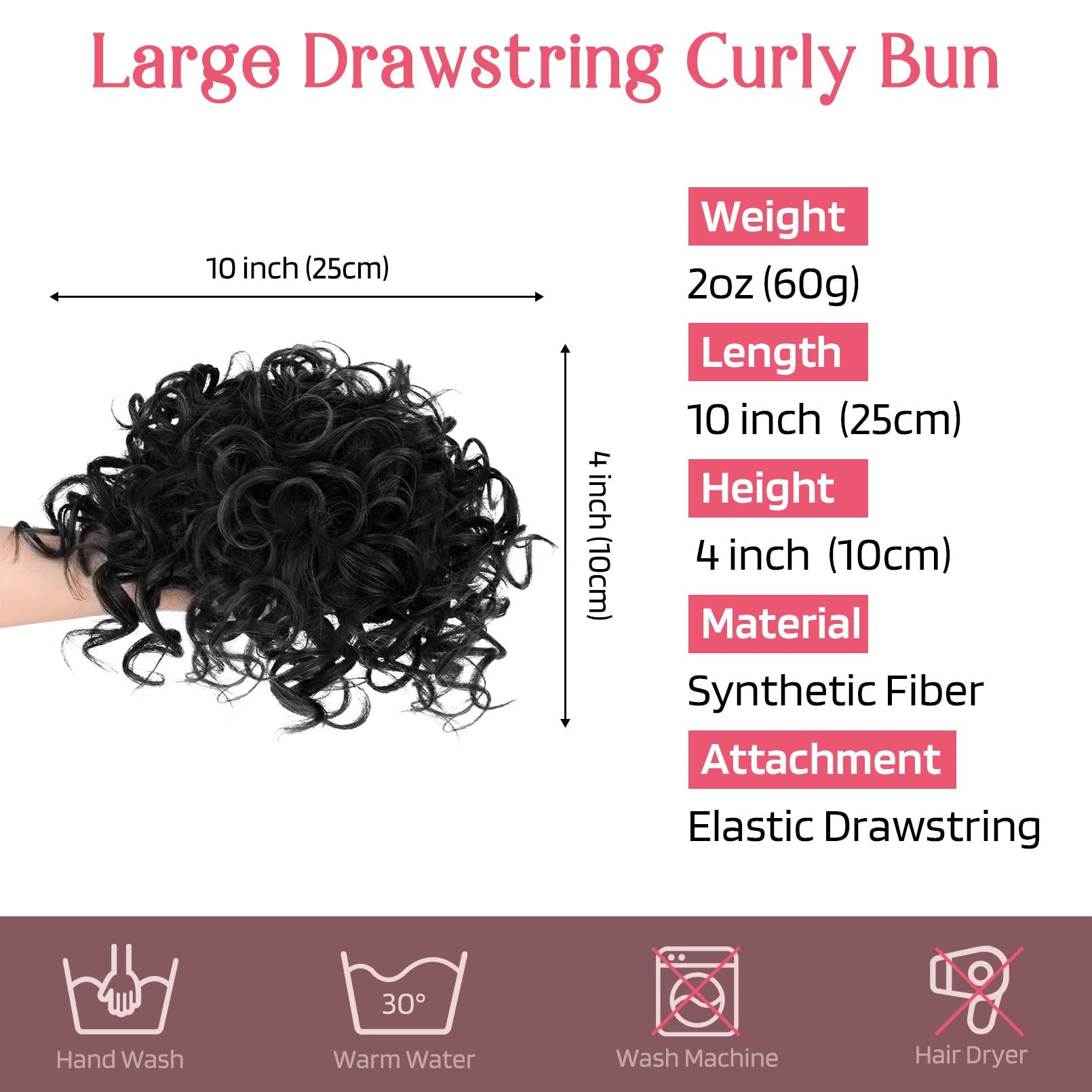 Hoojih Messy Hair Bun Hair Piece Elastic Drawstring Loose Wave Large Curly Bun Short Synthetic Ponytail Extension Hair Bun Exten