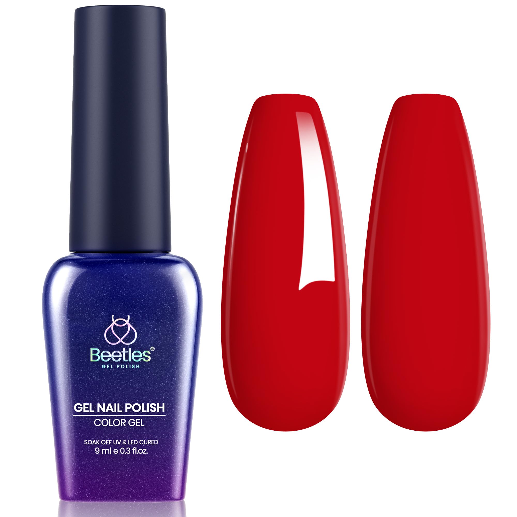 Beetles Red Gel Nail Polish 9ml: Classic Festive Red Glossy Long-Lasting Soak Off U V LED Gel for Nail Art, Salon-quality Shiny 