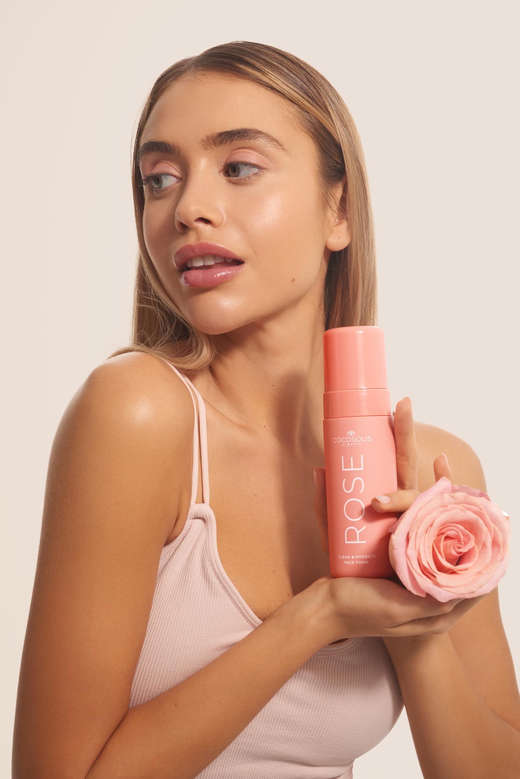COCOSOLIS Rose Clean & Hydrate Face Foam Deep Pore Facial Cleansing Foam with Moisturising Hyaluronic Acid and Glycerine