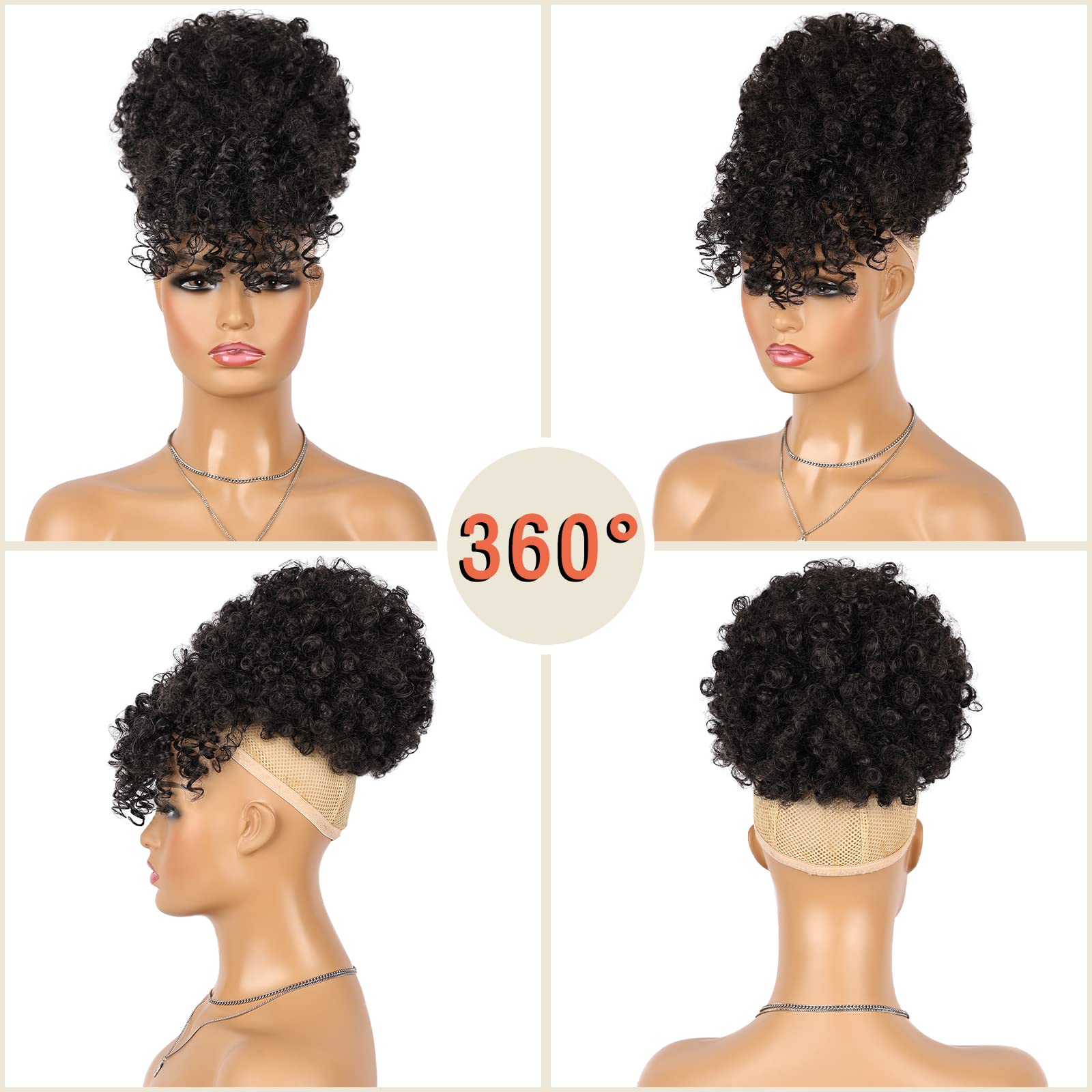 Entranced Styles Drawstring Ponytail With Bangs Afro Puff Ponytail Hair Extensions For Black Women Short Kinky Curly Puff Ponyta